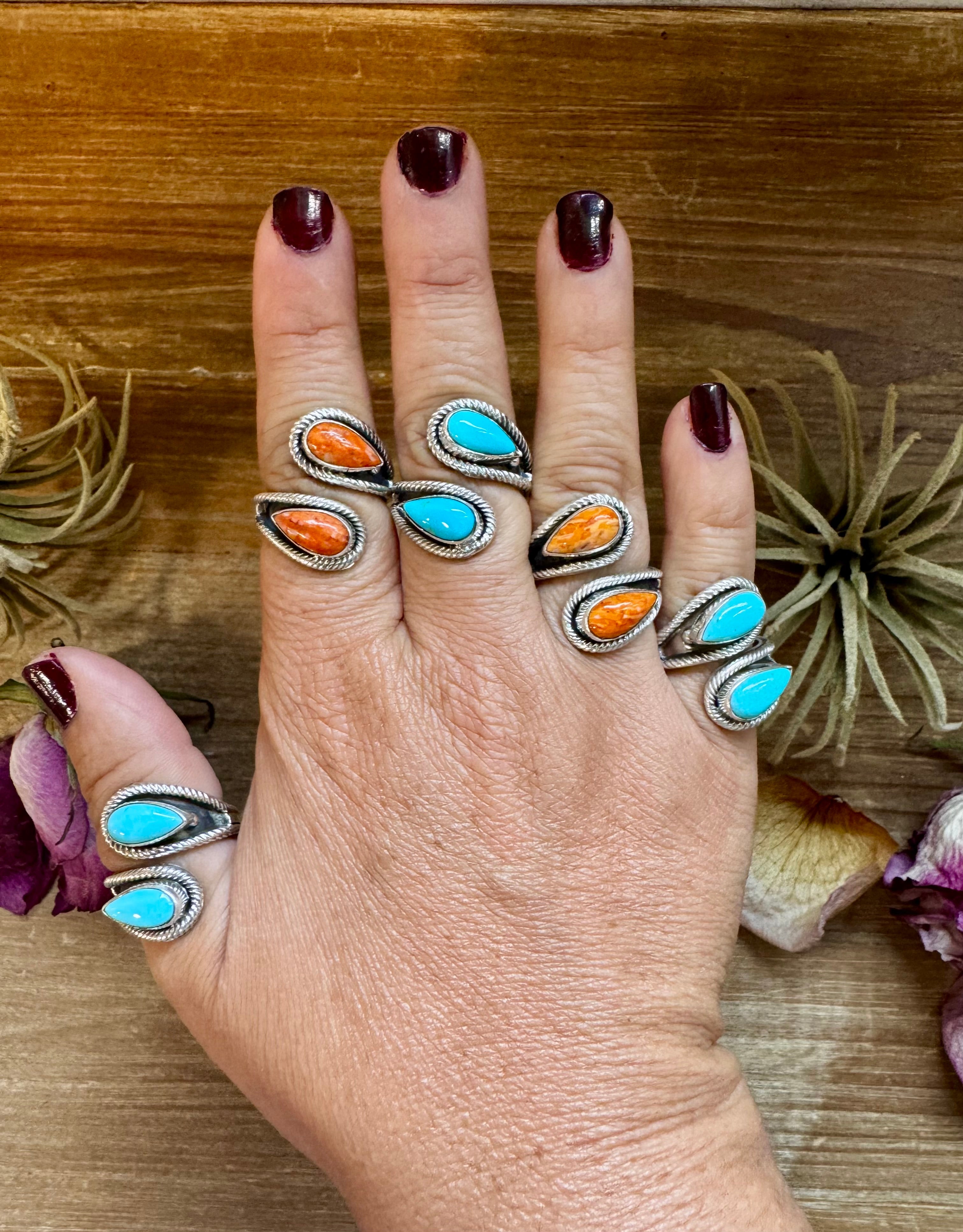 Turquoise or Spiny Oyster Ring – Sterling Silver – Native Made Stamp Z – Multiple Sizes – USA