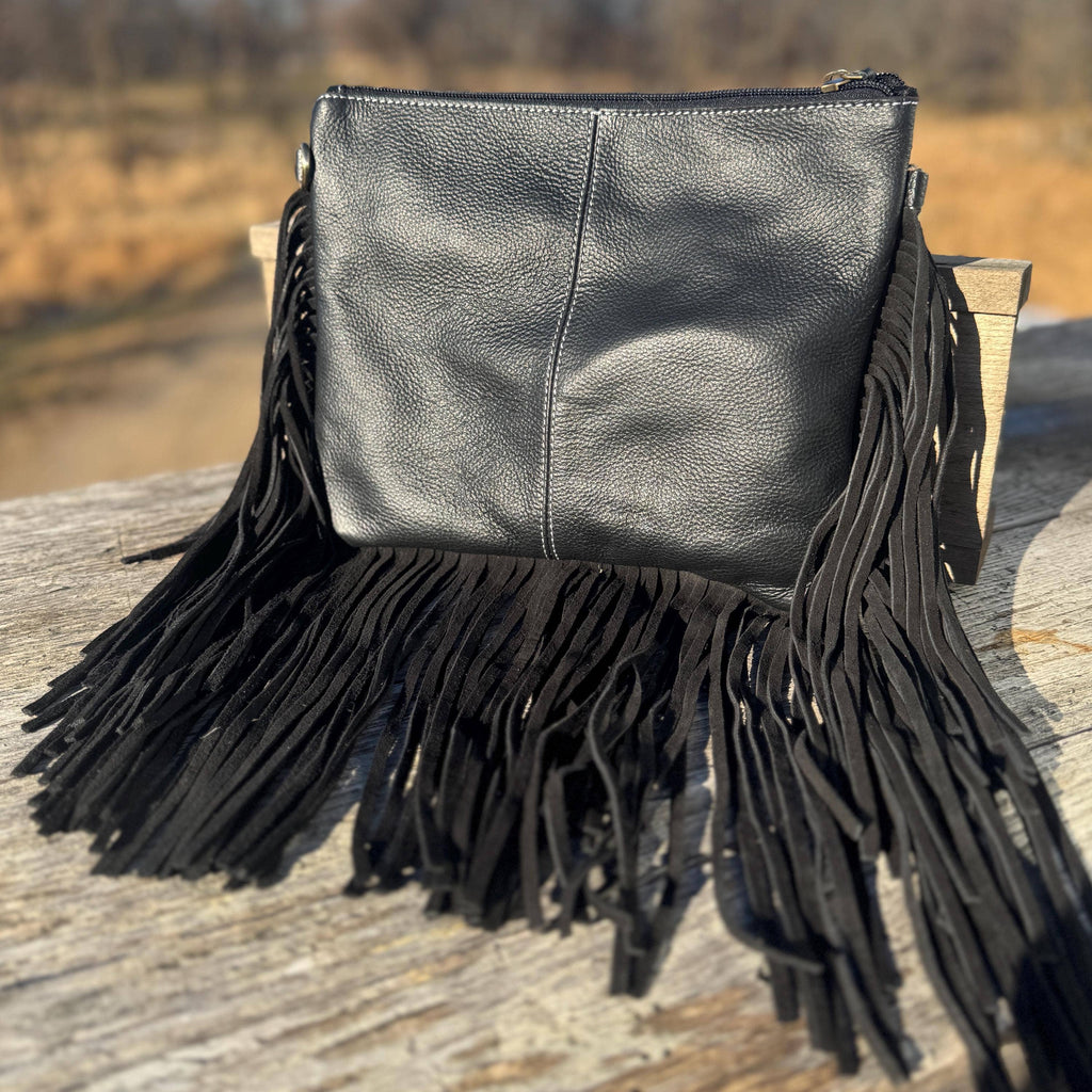 Checkered Black and White Genuine Leather Western Purse