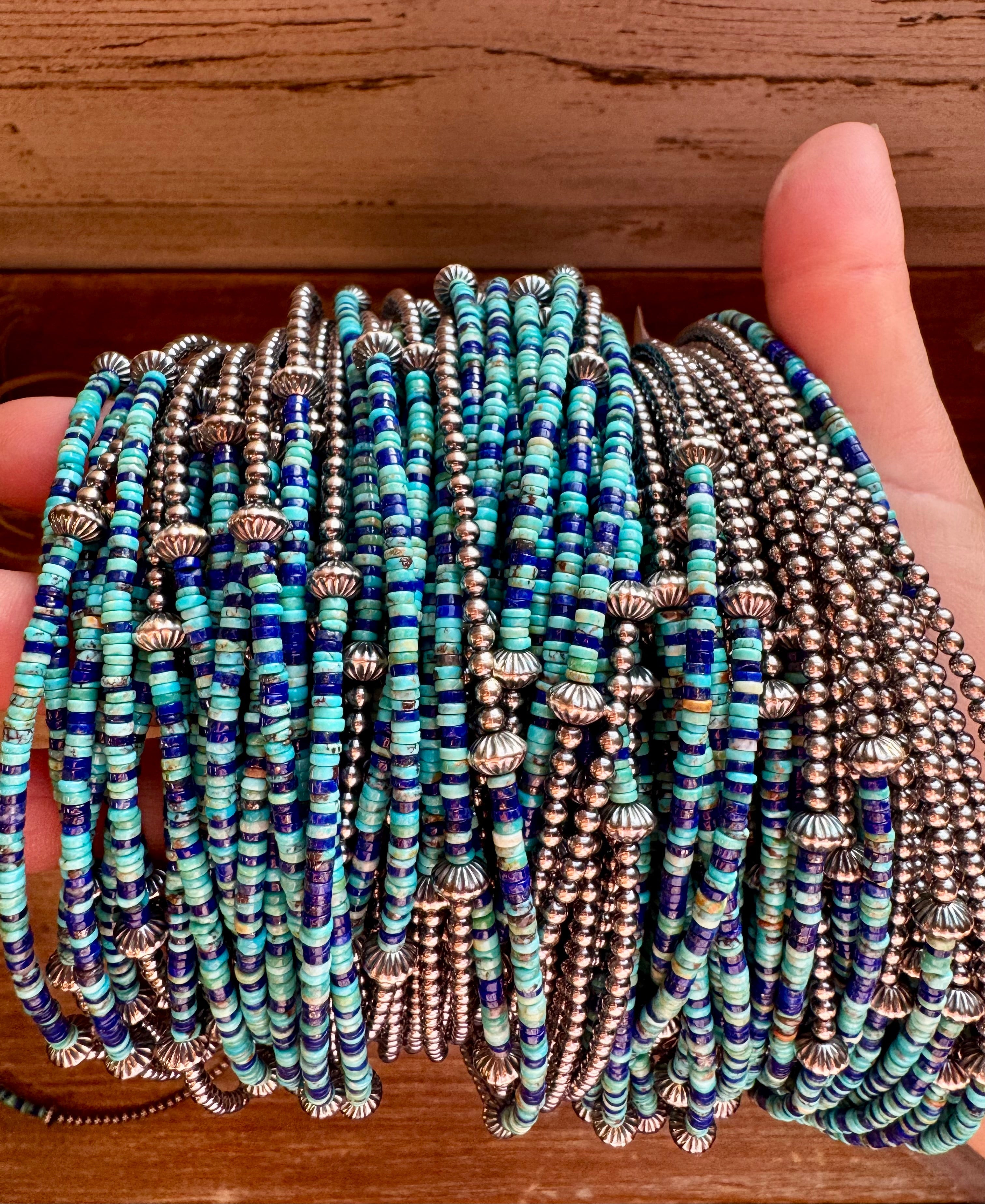 Lapis & Turquoise Heishi Choker – 14" Sterling Silver Beads