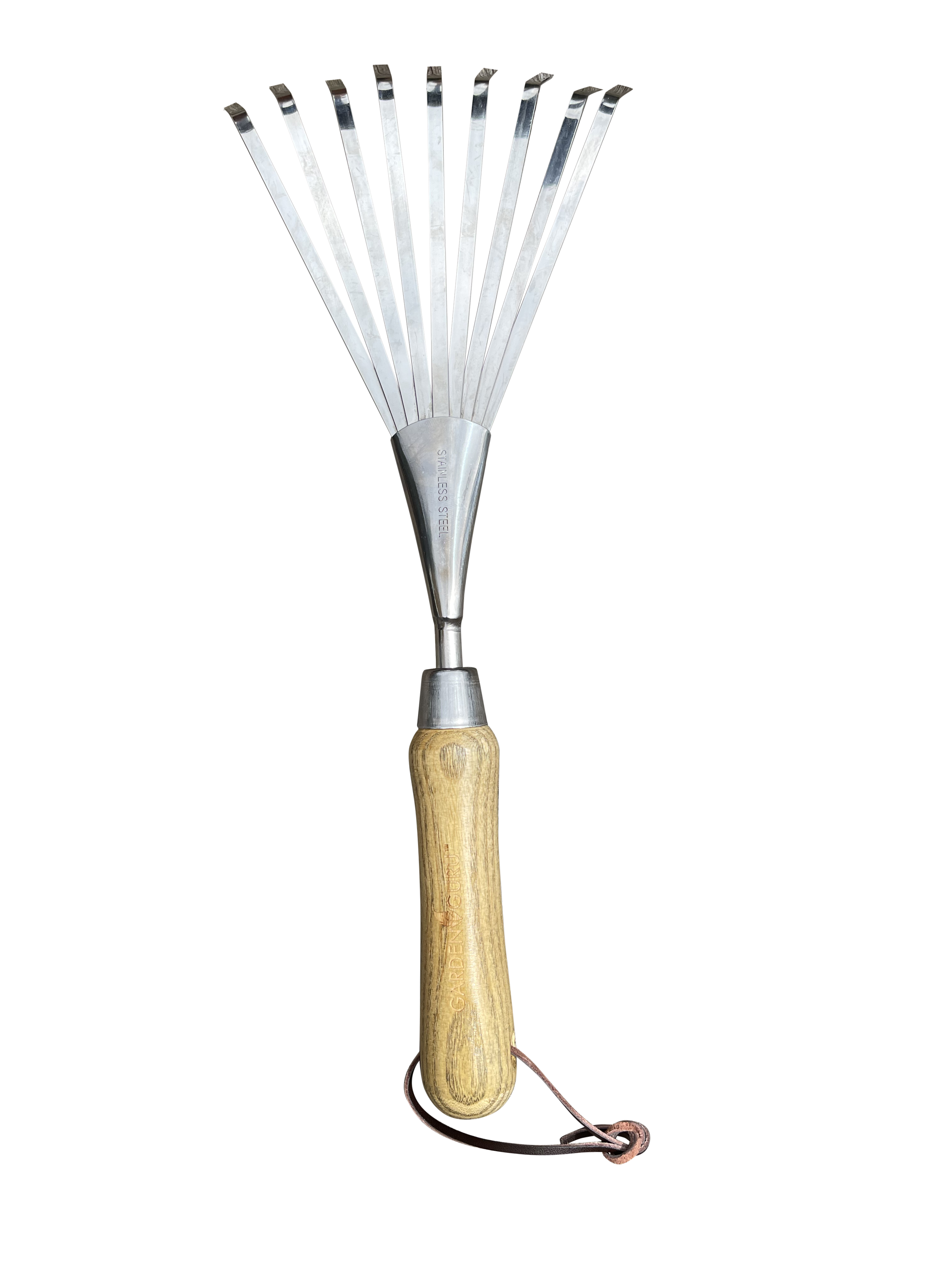 Stainless Steel Garden Hand Rake (classic wood handle)