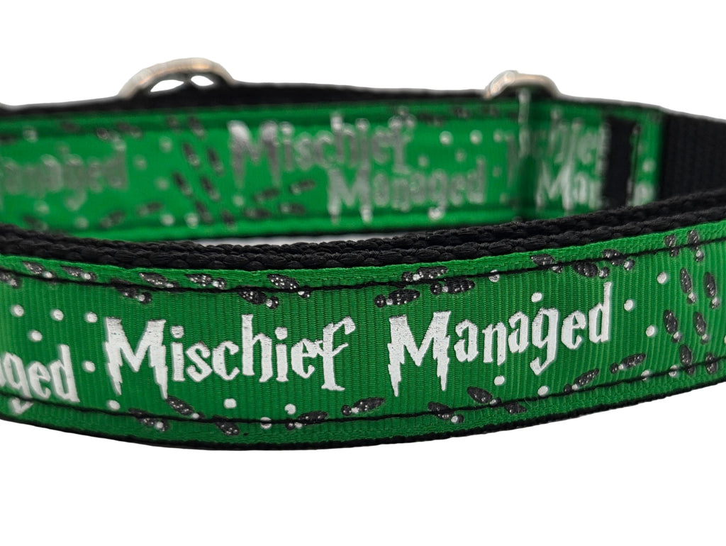 Mischief Managed Red, Blue, or Green Dog Collar - 1 inch