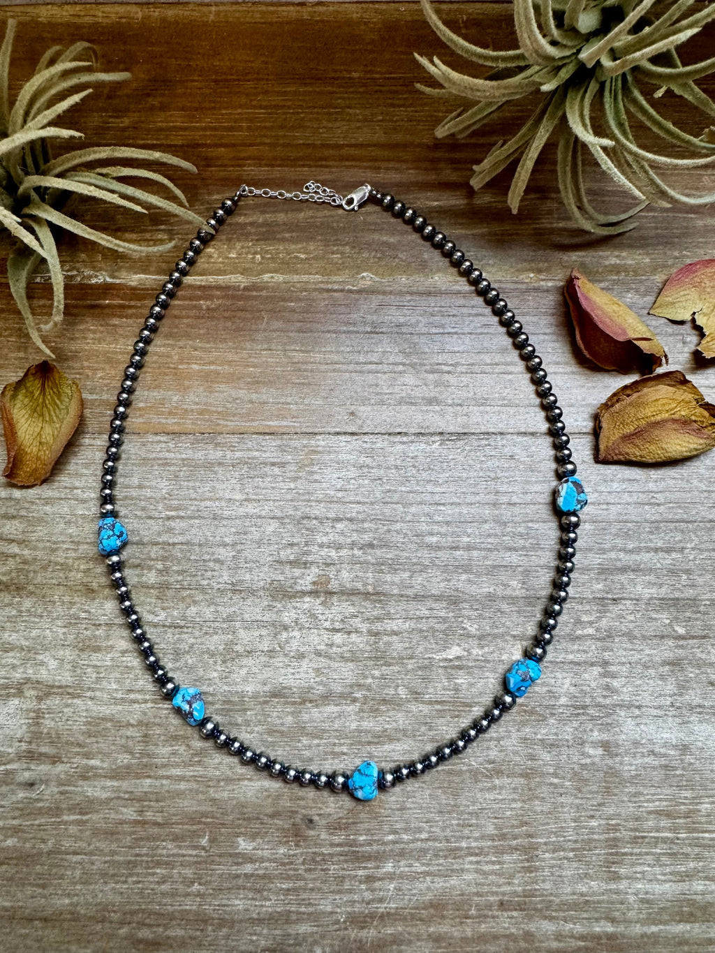 Golden Hill Turquoise & Sterling Silver Pearl Necklace – 16" + Extender
