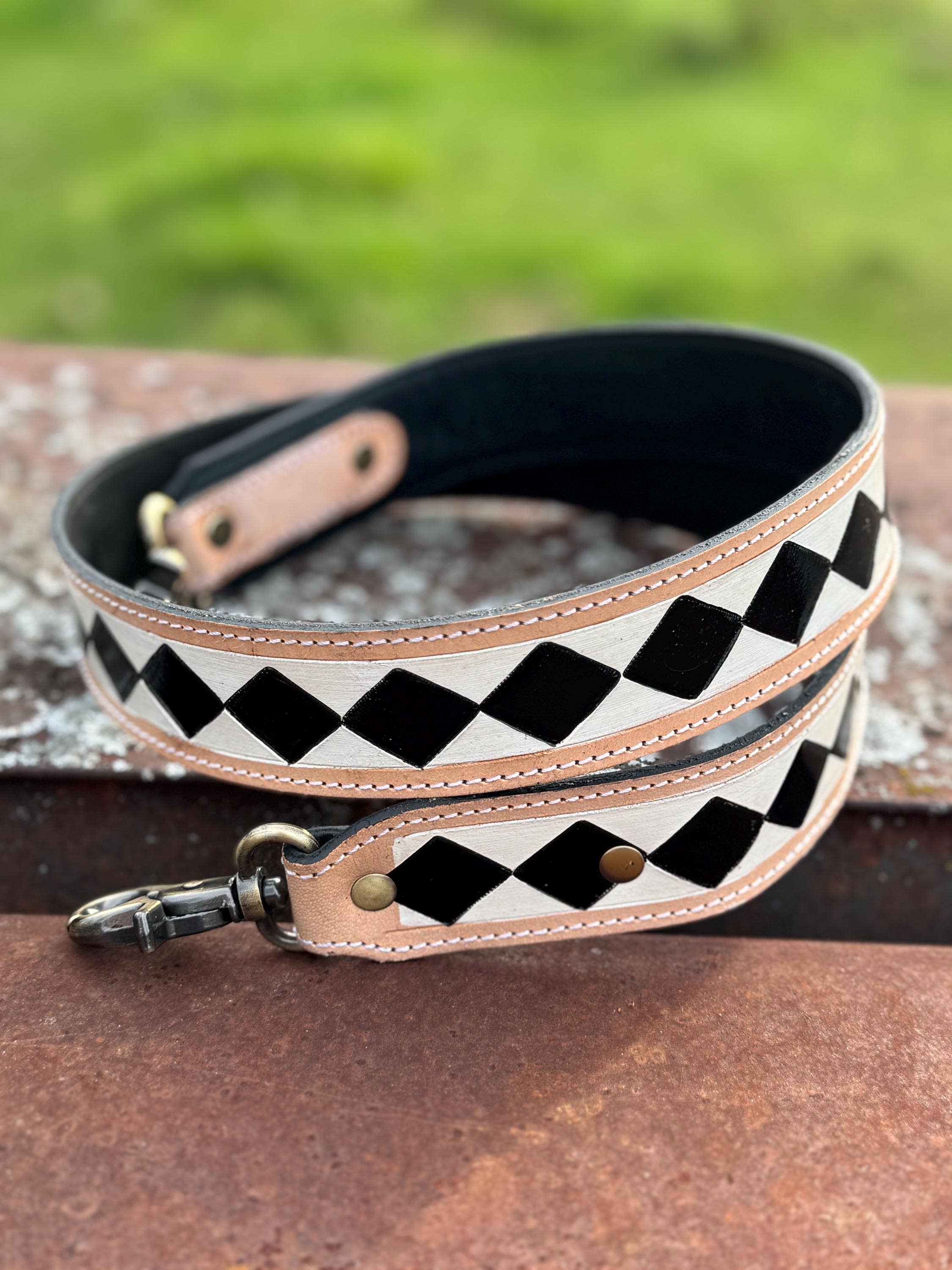 Checkered Black and White Genuine Leather Western Purse