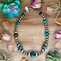 22” Massive Turquoise Rondelle Necklace – Sterling Silver Pearls