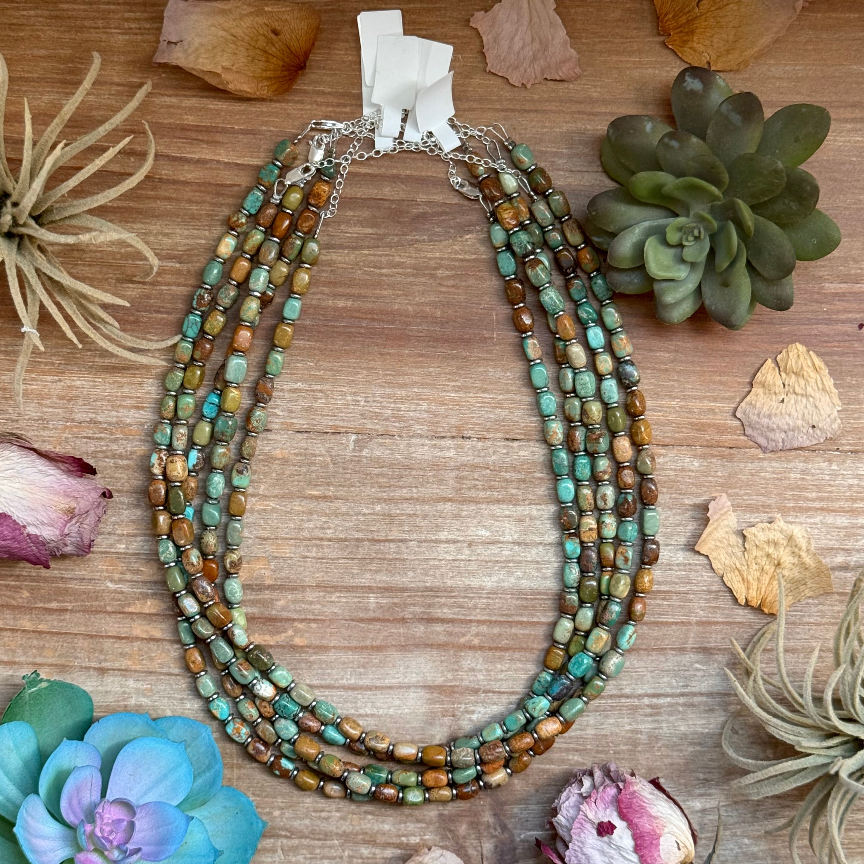 18” Turquoise Tube Necklace – Sterling Silver & Hematite