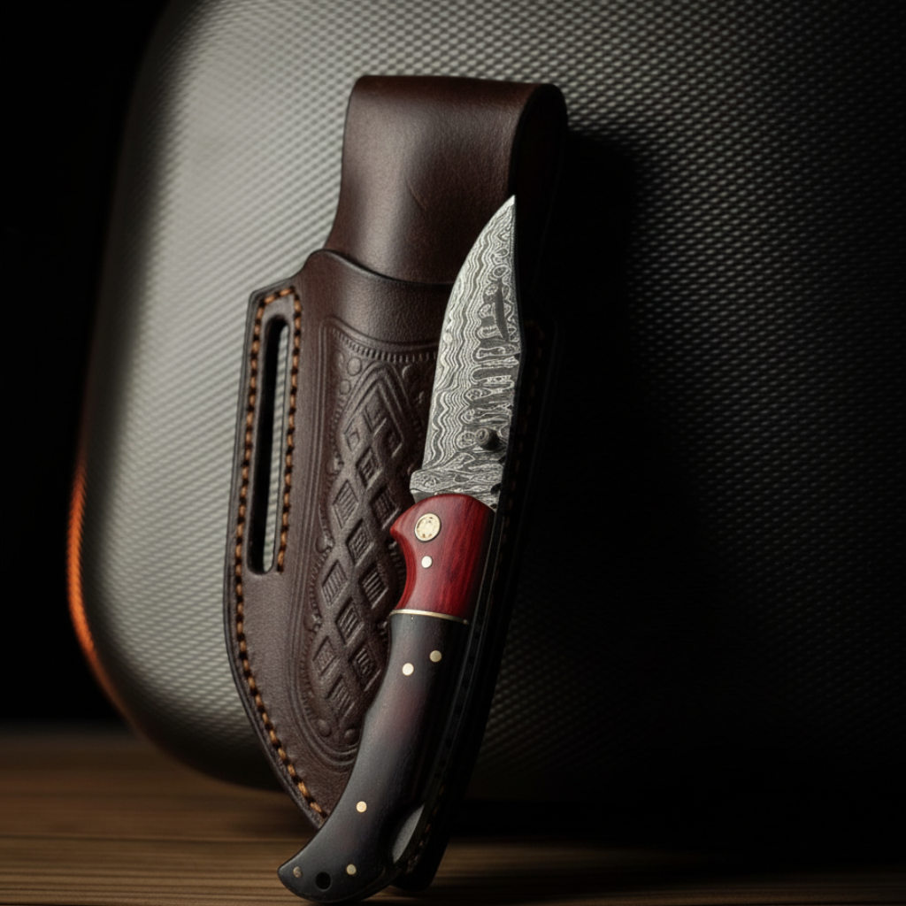 Redwood Hunter Damascus Folding Knife - TK-435