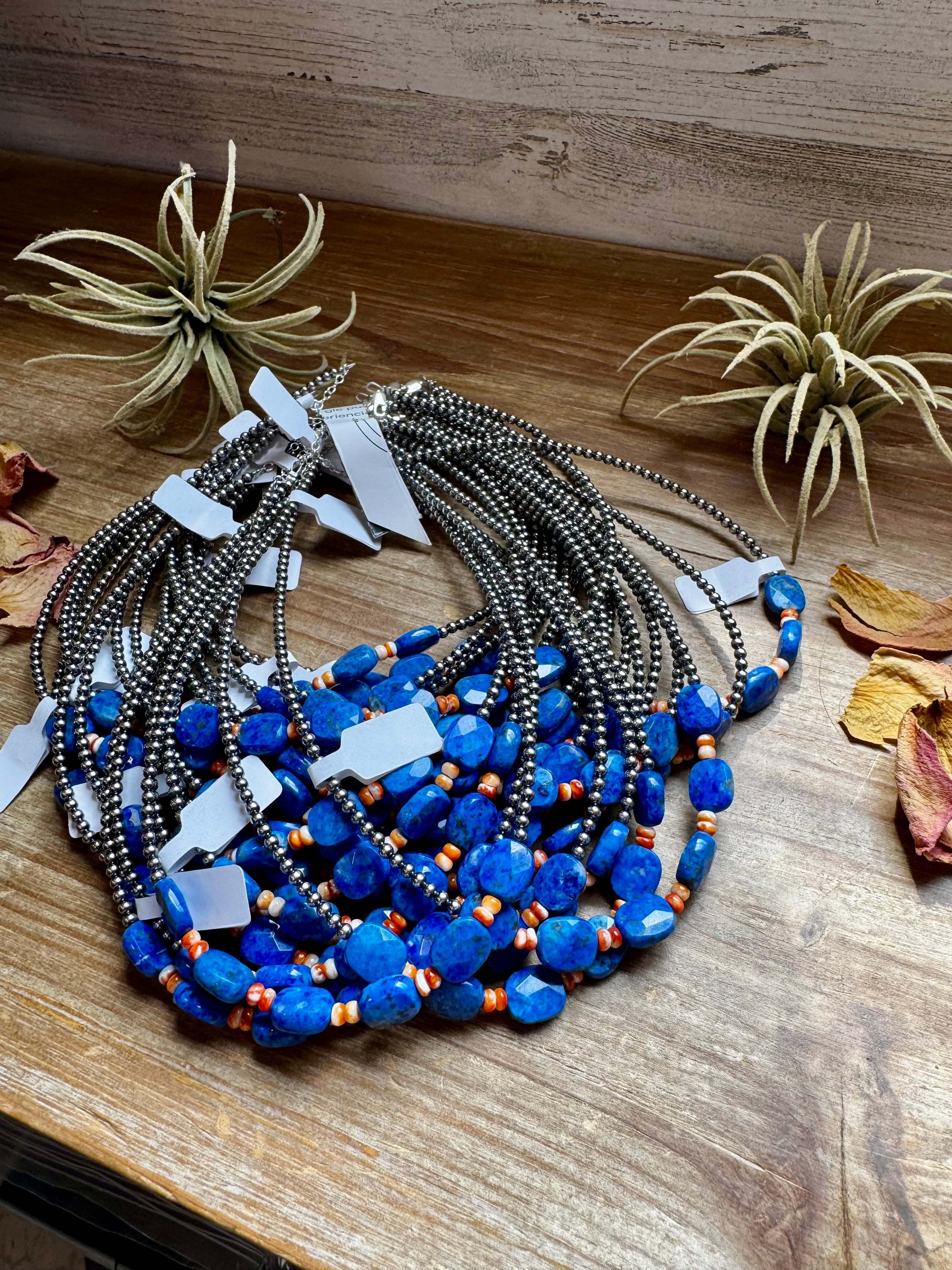 Sterling Silver & Spiny Oyster Choker with Lapis – Summer Necklace