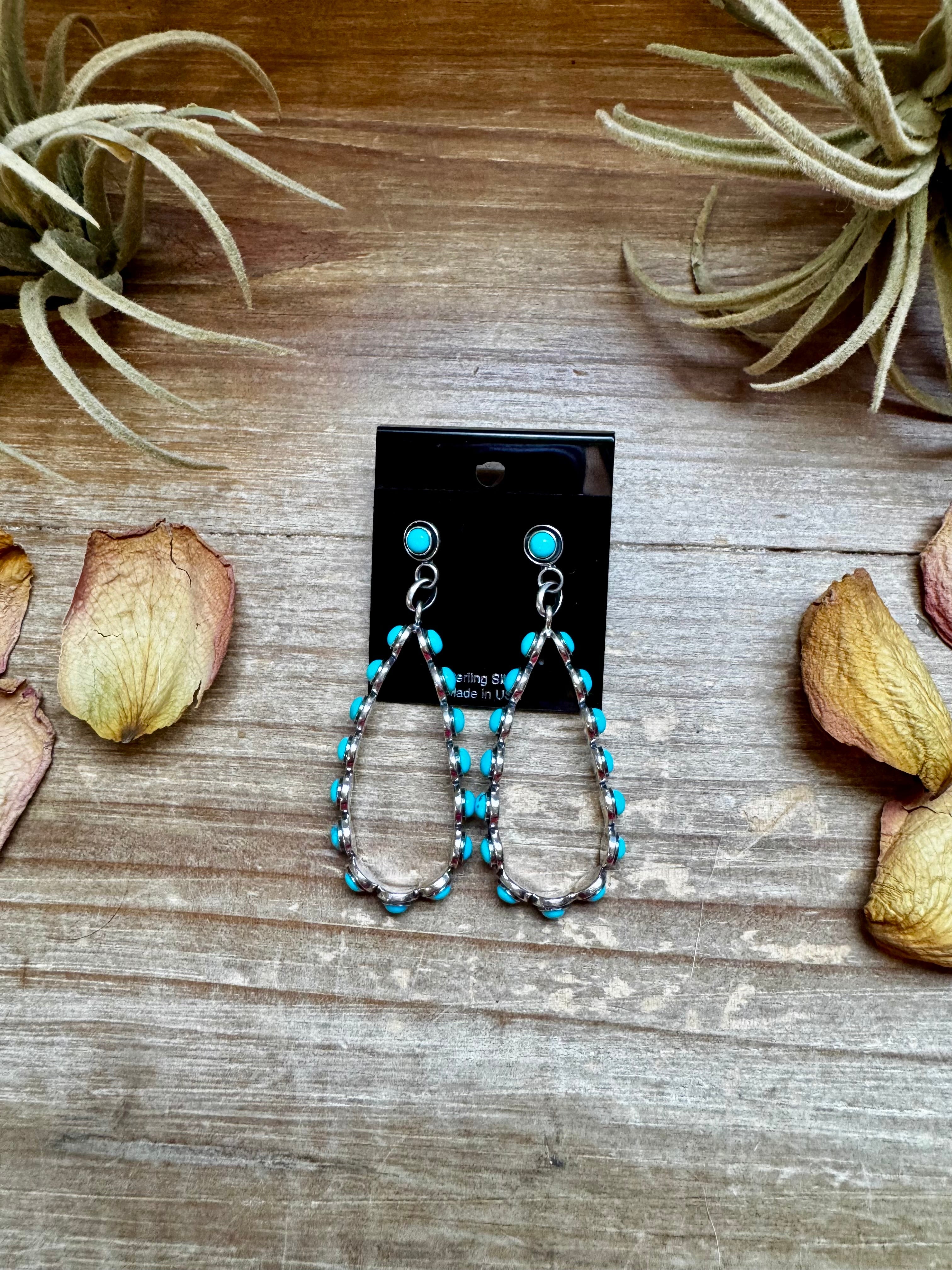 Kingman Turquoise Dangle Earrings – Sterling Silver, Lightweight, USA Made