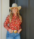 The Red Cactus Pearl Snap Top