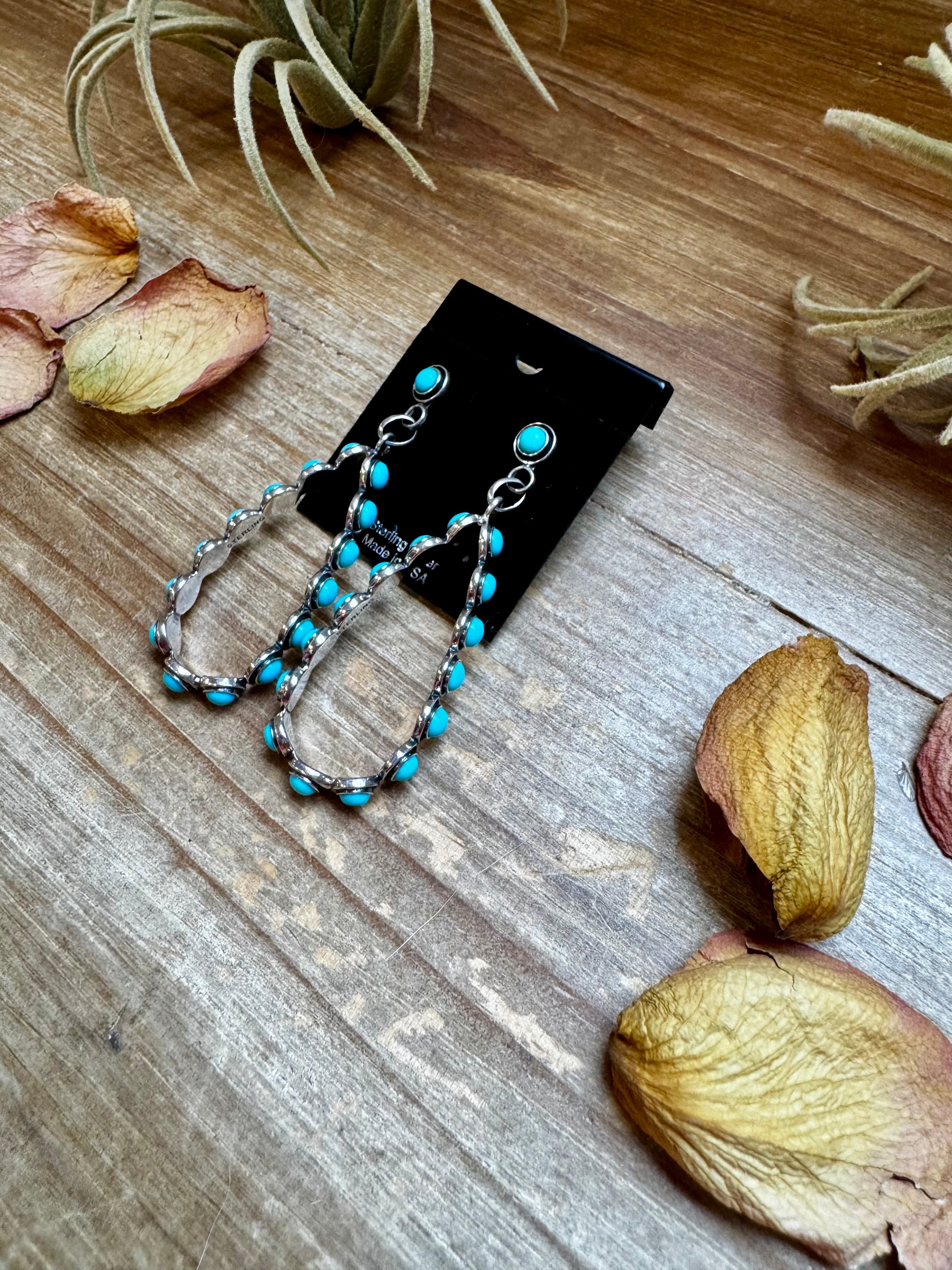Kingman Turquoise Dangle Earrings – Sterling Silver, Lightweight, USA Made