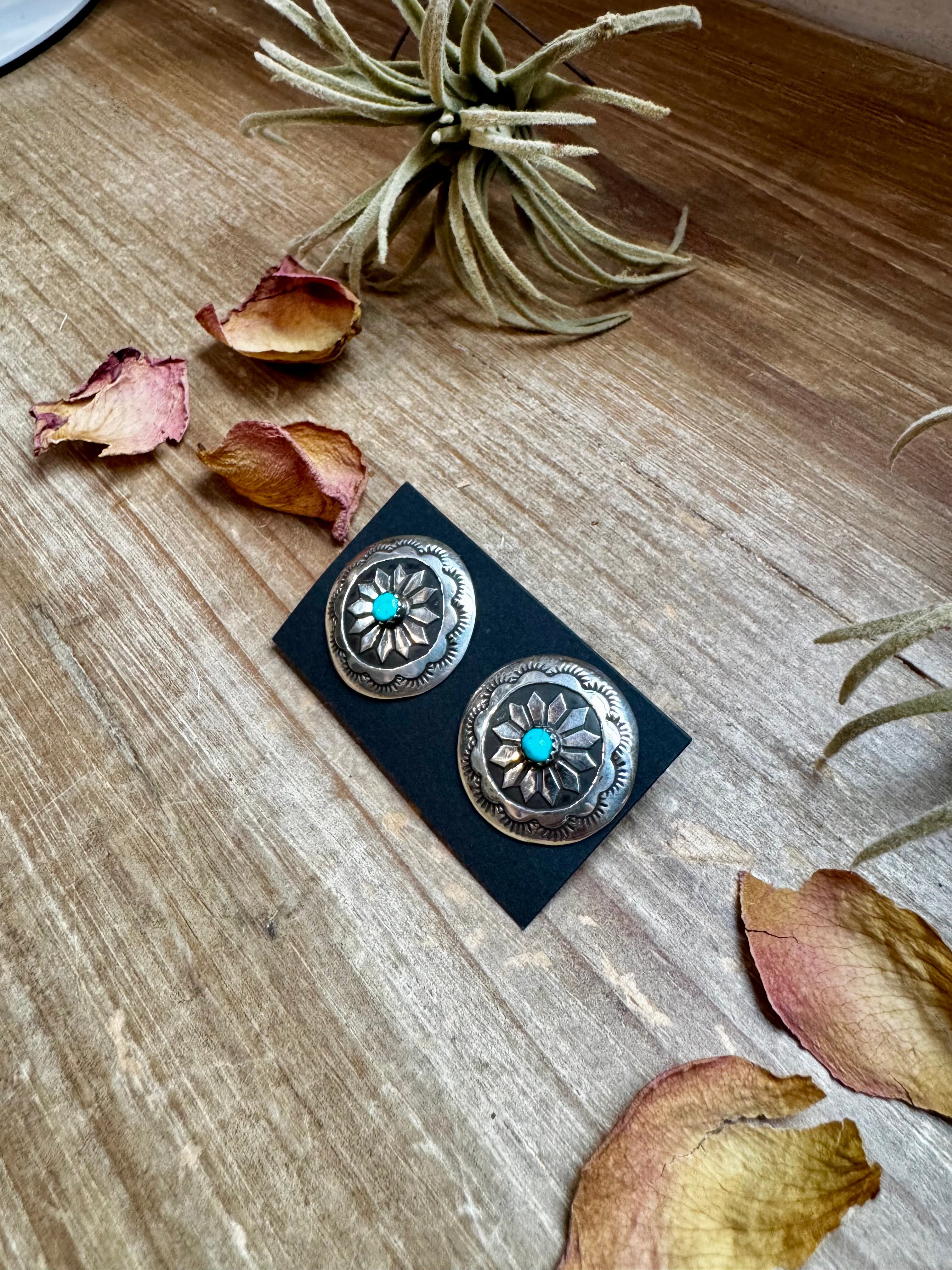 Concho Earrings – Kingman Turquoise & Sterling Silver