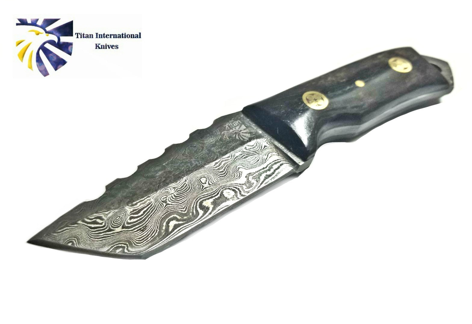 Damascus Steel Knife, Mini Beast / Dyed Bone grip by Titan TD-190