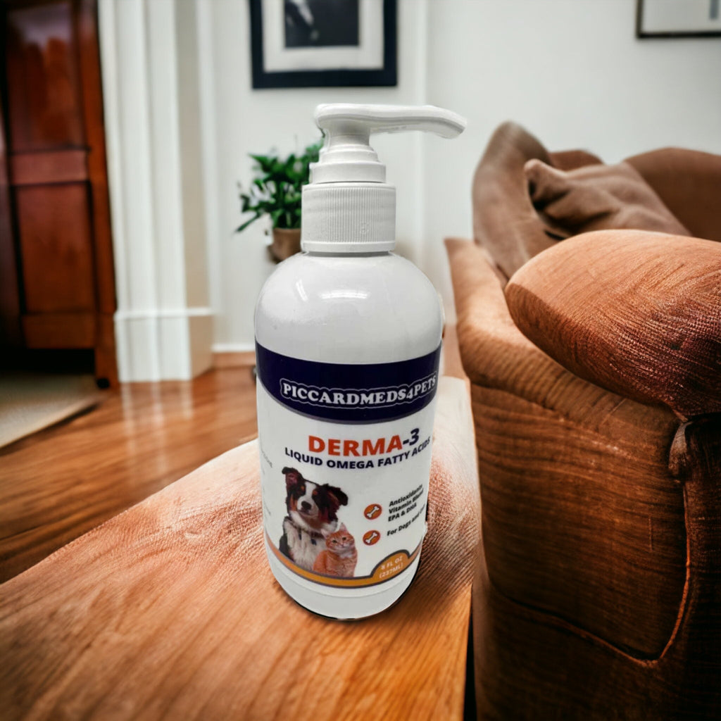 Piccardmeds4pets Derma-3 Liquid Omega-3 Supplement - 8oz Pump Bottle for Dogs & Cats + FREE Bandana!