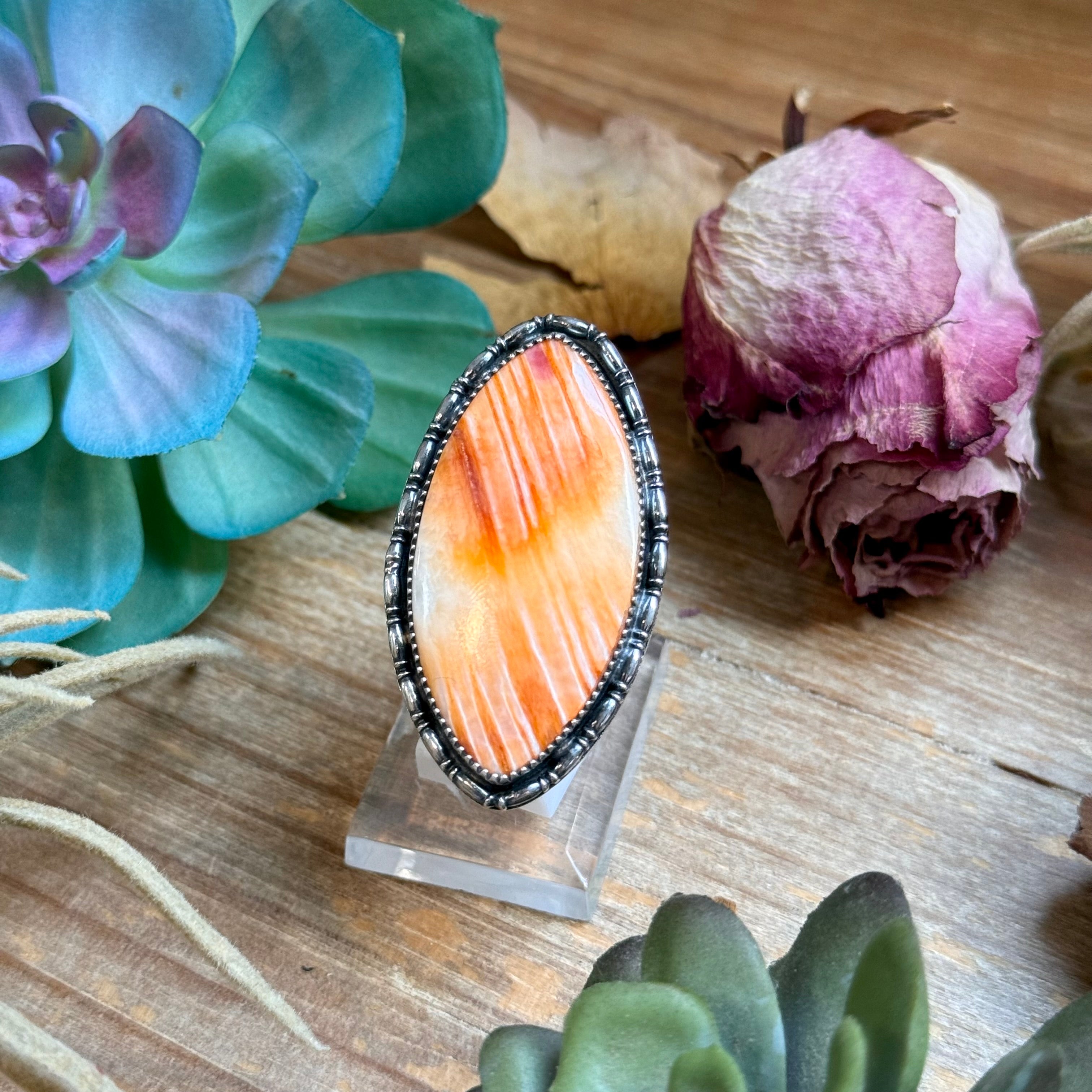MJ Ring - Orange Spiny Oyster Adjustable Ring