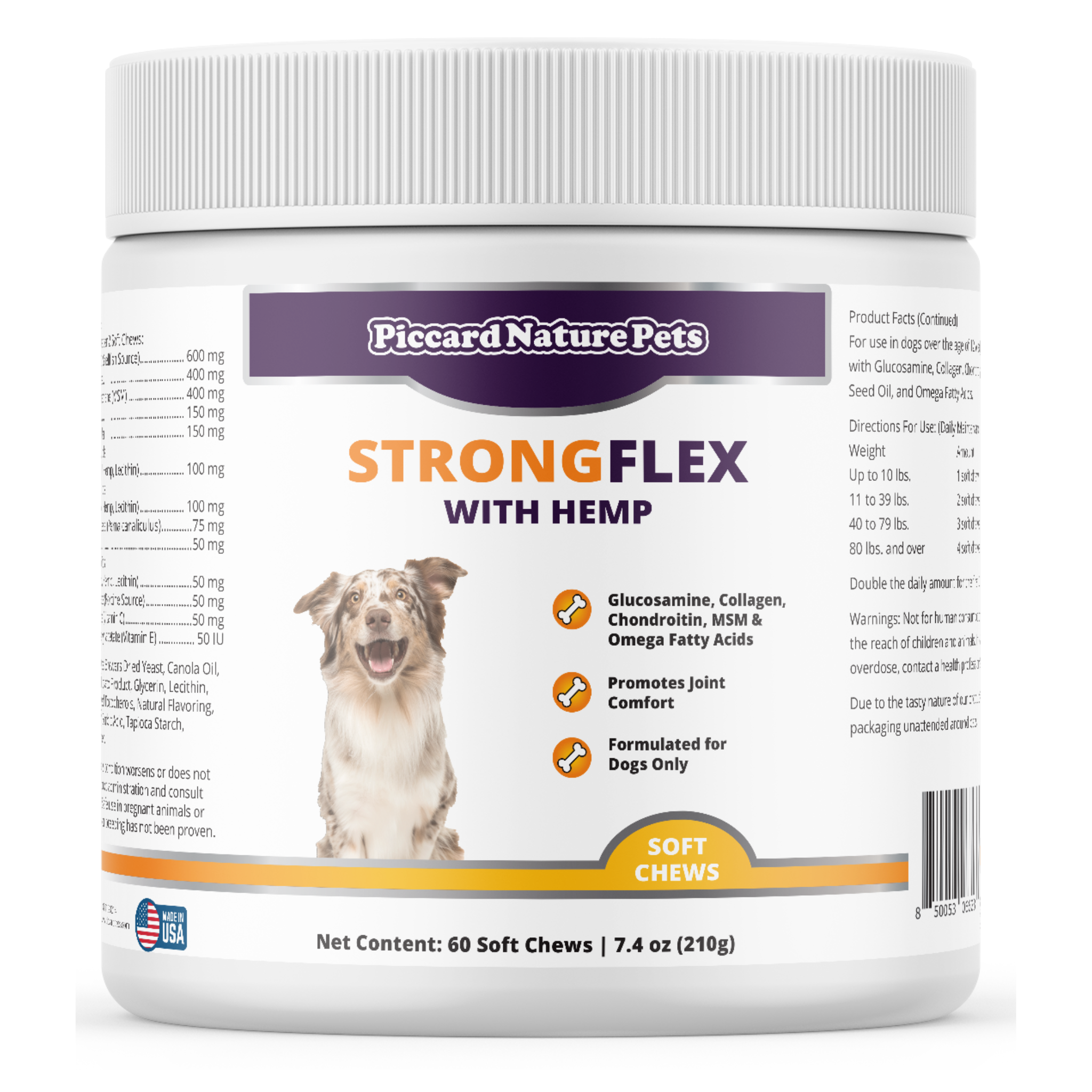 PiccardNaturePets StrongFlex with Hemp Joint Support for Dogs 60Chews + FREE Bandana!