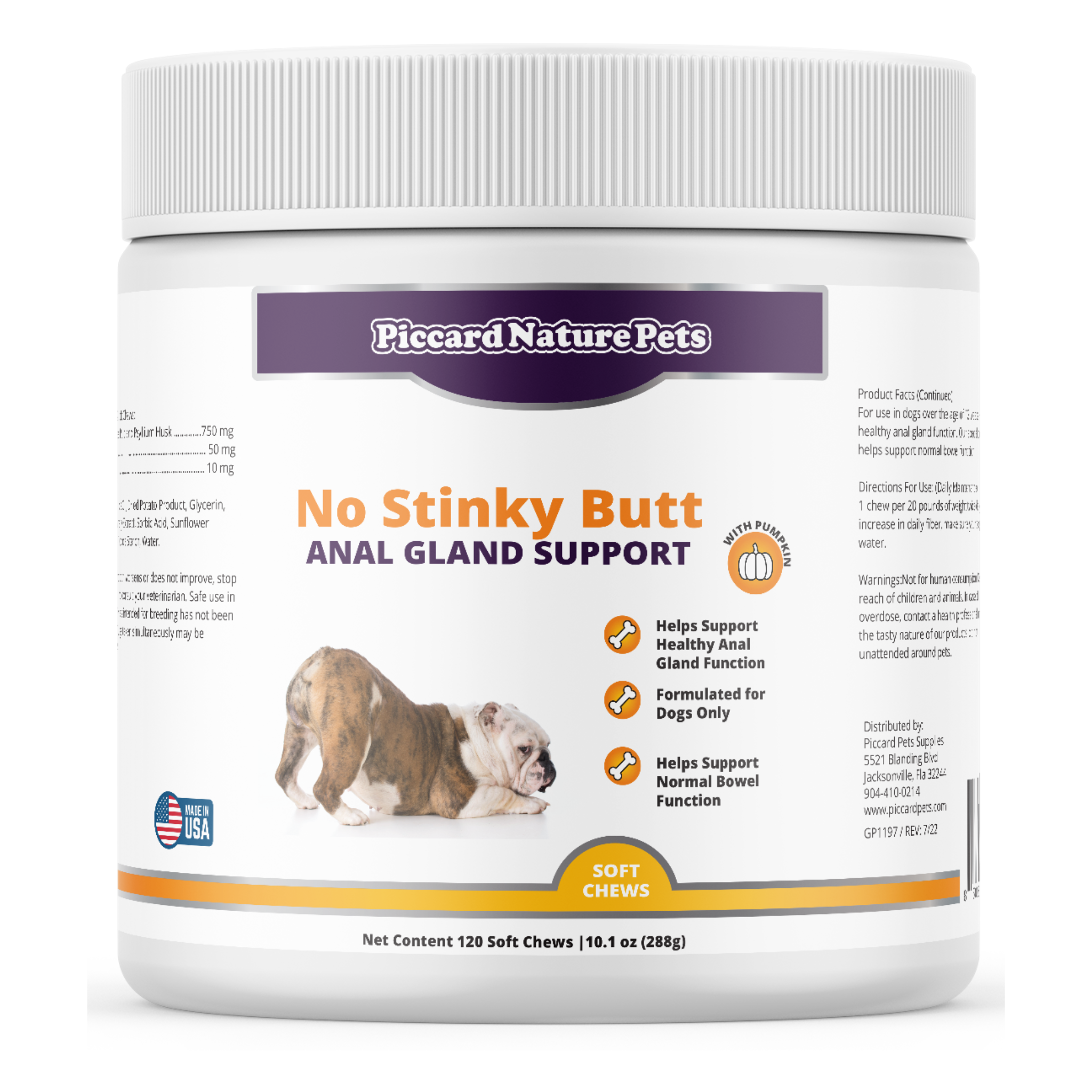 PiccardNaturePets No Stinky Butt Anal Gland Support 120ct Chews