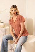 Bohera Kylee Short Sleeve Button Down Washed Top