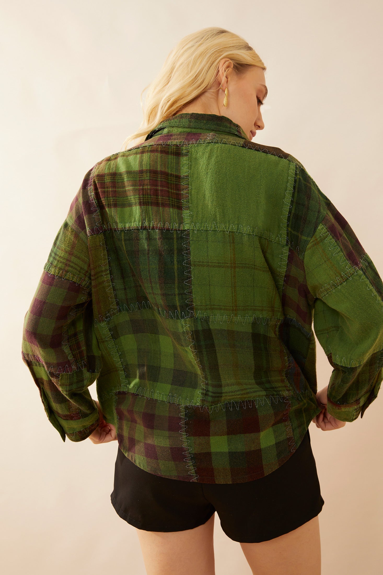 Emma Dawn Patchwork Shacket in Green