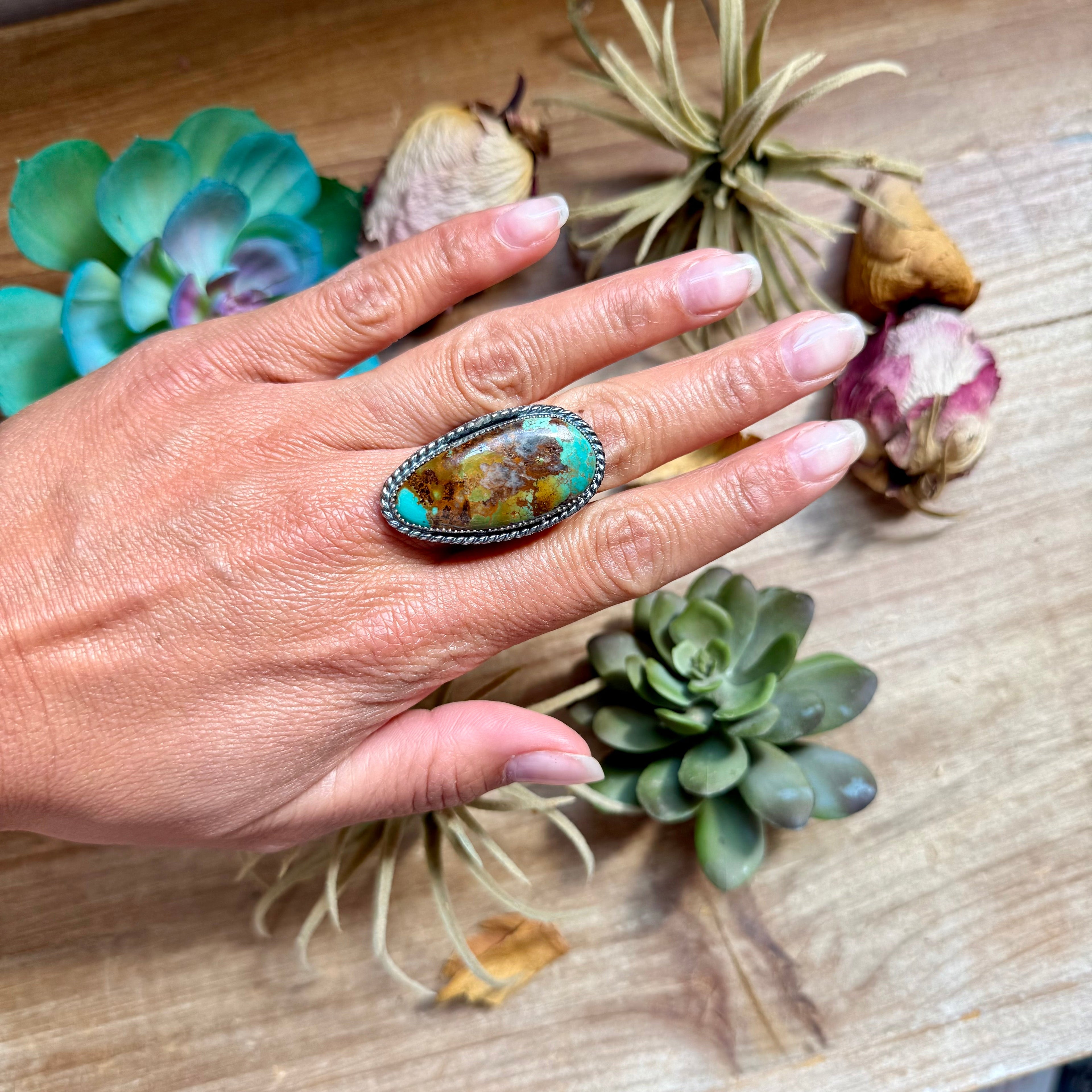 MJ Ring - Sterling Silver Long Turquoise Adjustable