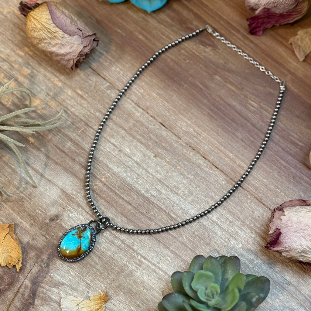 FREE Sterling Silver Pearl Necklace + MJ Oval Turquoise Pendant