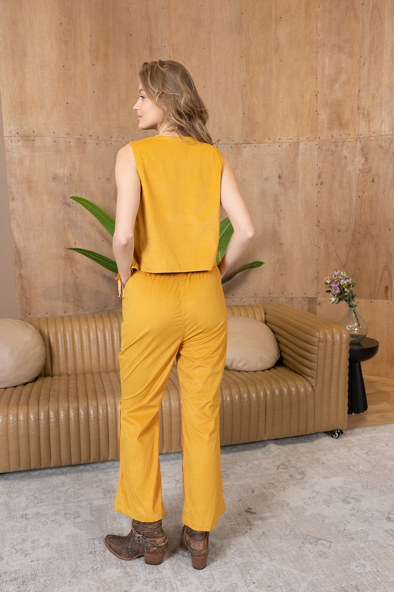 The Jolene Fringe Two Piece Set in Saddle Gold