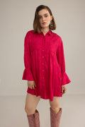 The Elowen Belle Woven Dress in Wine Pink