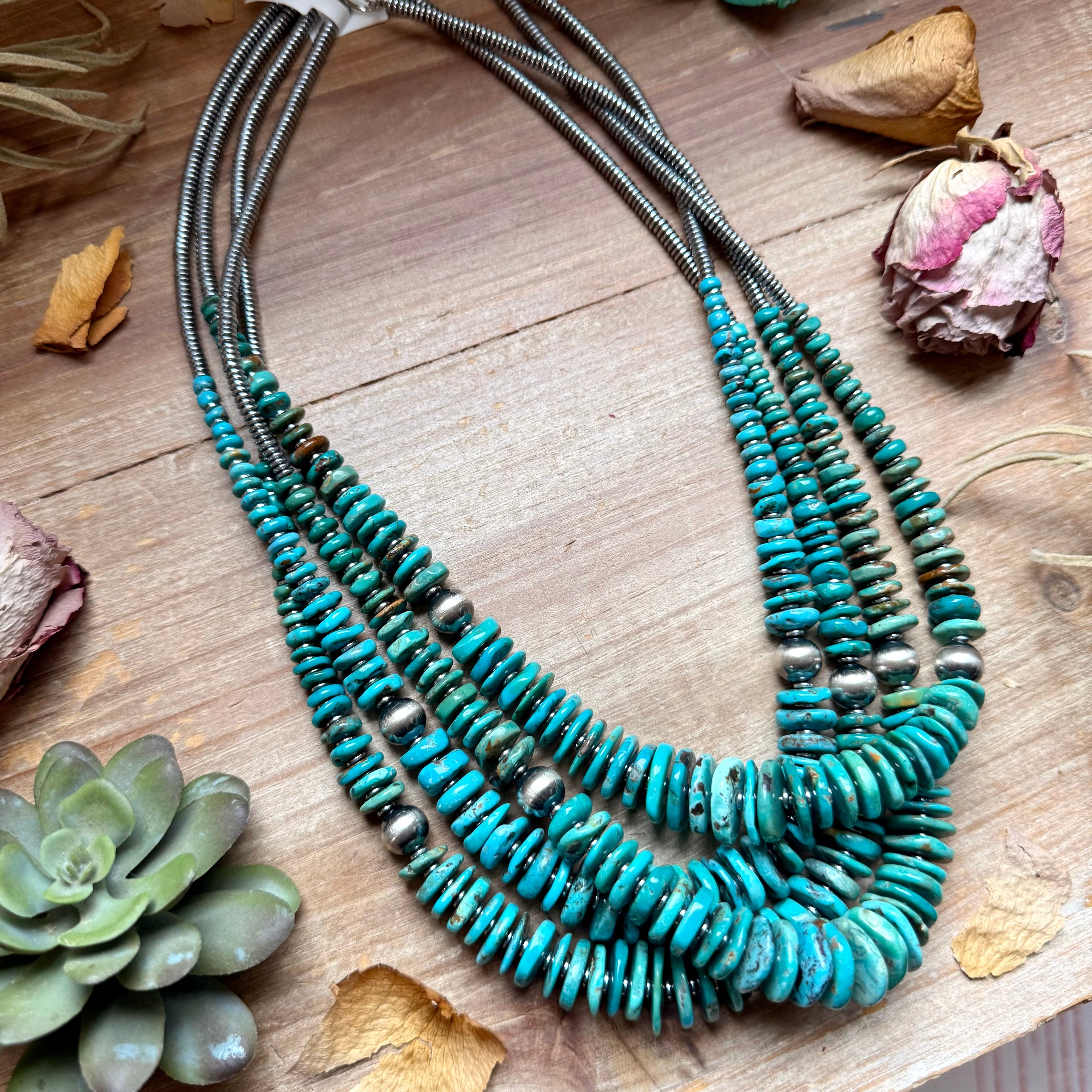 Turquoise Graduated Necklace with Hematite & Sterling Silver Accents – 23”
