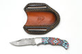 Damascus Steel Clip Point Folding Knife | Southwestern Tribal Resin Handle | Polished Bolsters TK-486