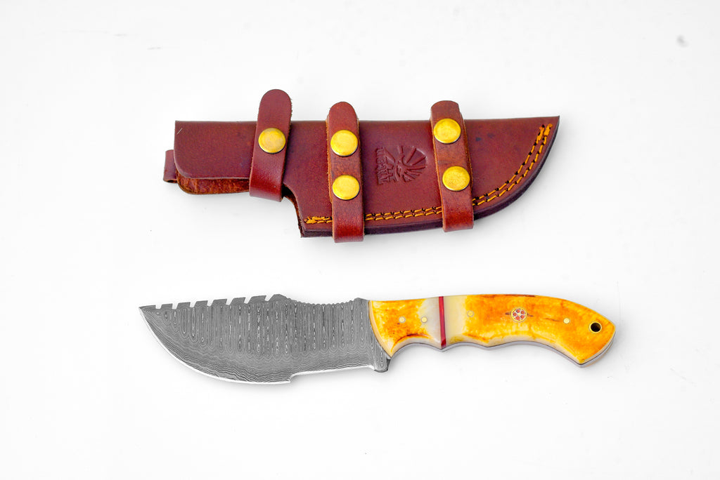 Amber Fang - Damascus steel/ Camping/ Burnt Bone TK-216