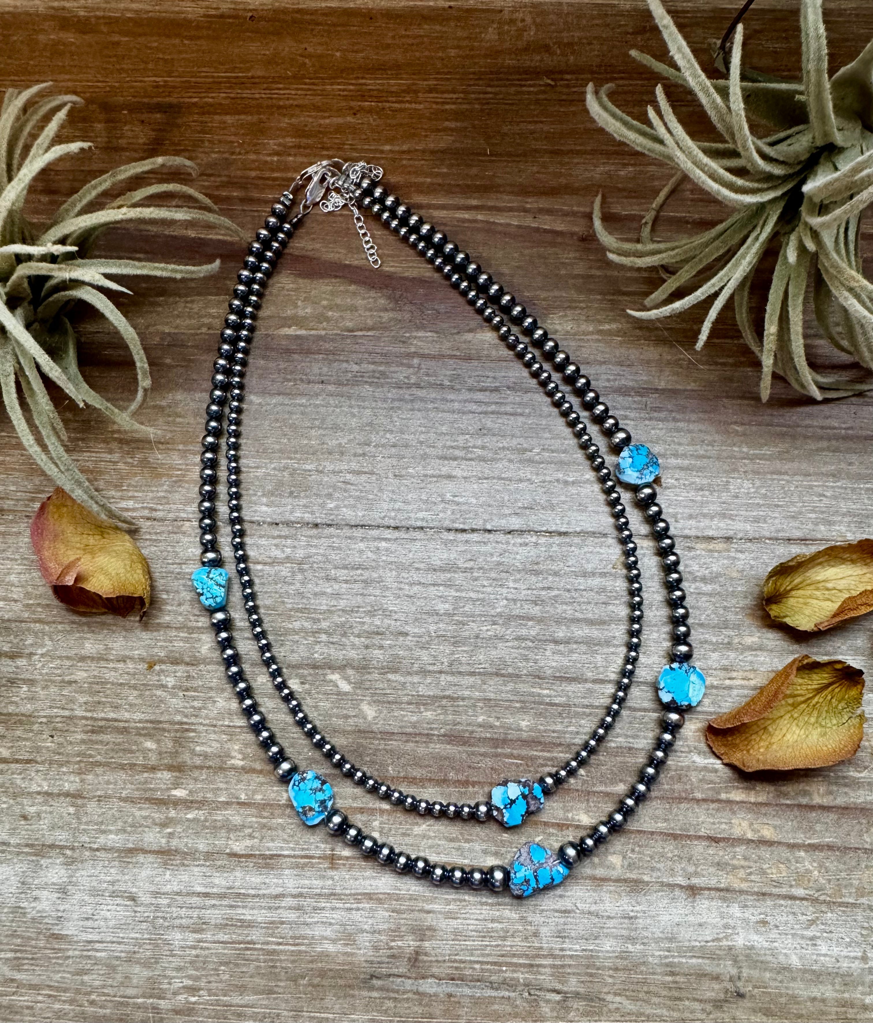 Golden Hill Turquoise Choker – Sterling Silver Pearls