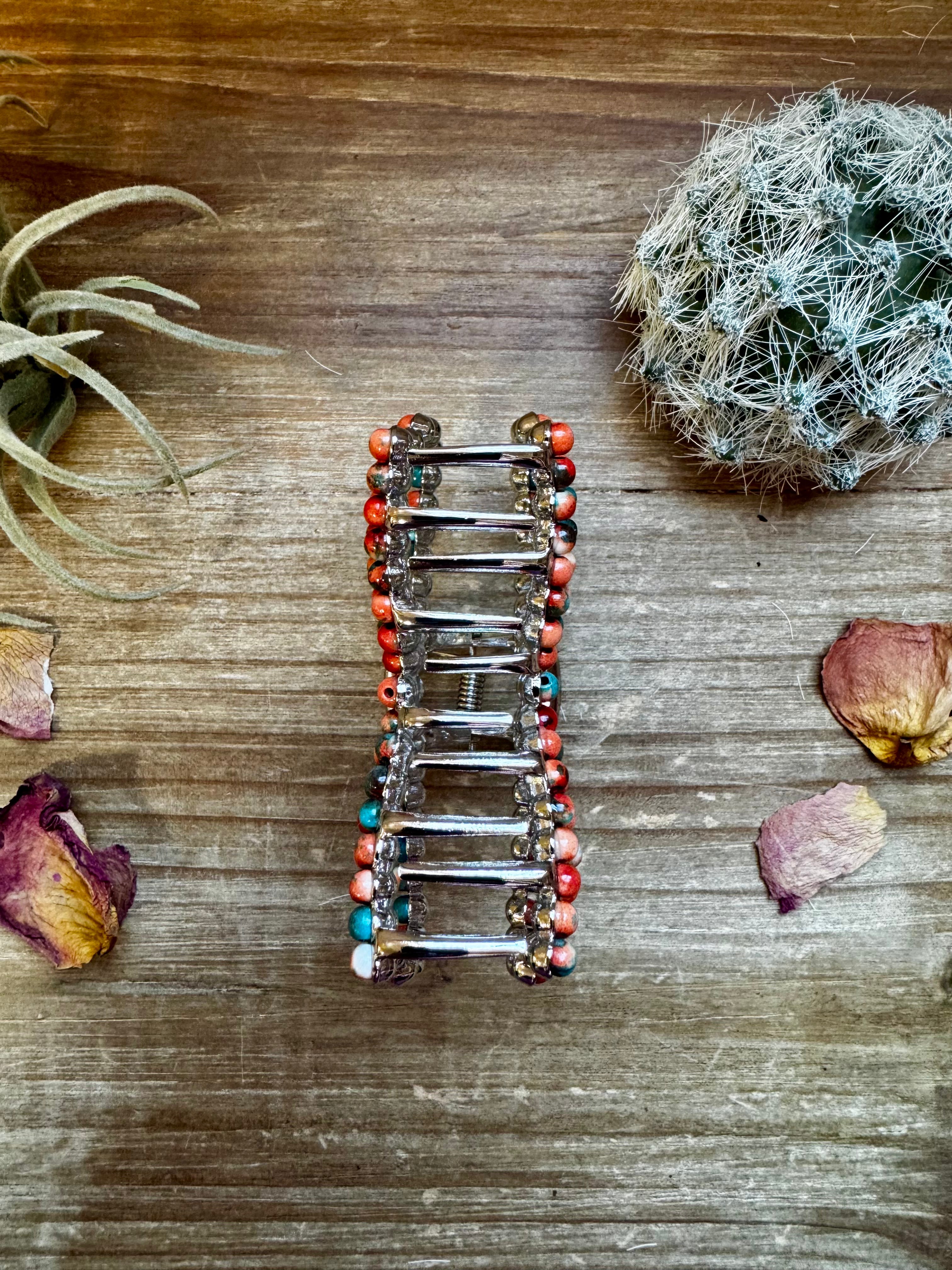 Orange & Turquoise bow hair clips