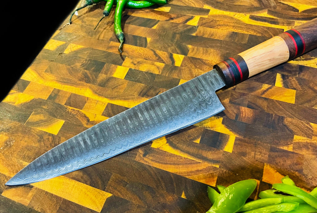 4-Piece Damascus & Wood Grip Knife Set / With Leather carry Bag