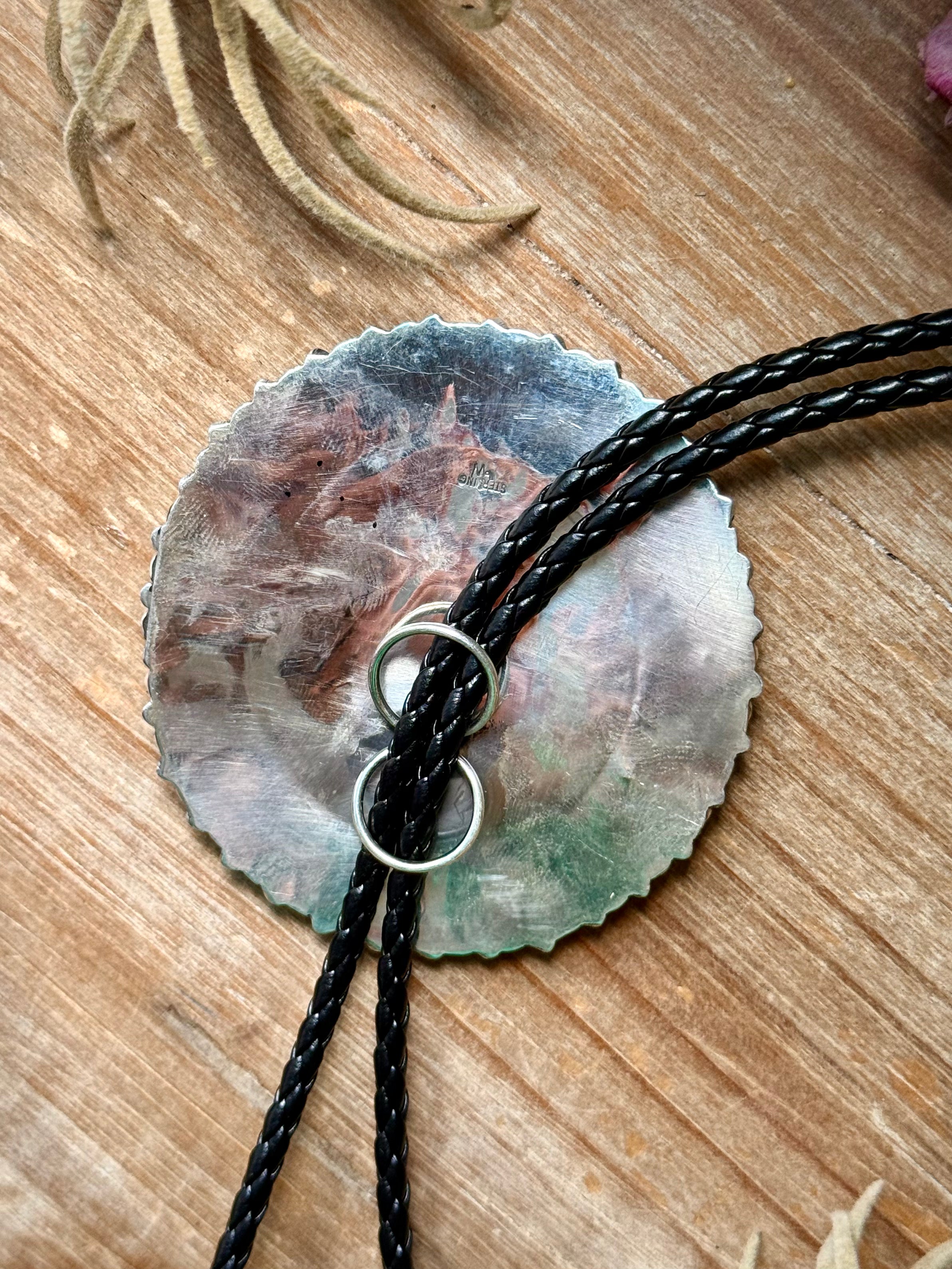 Kingman Turquoise Sterling Silver Bolo Tie – Navajo Handmade by Jesse Williams