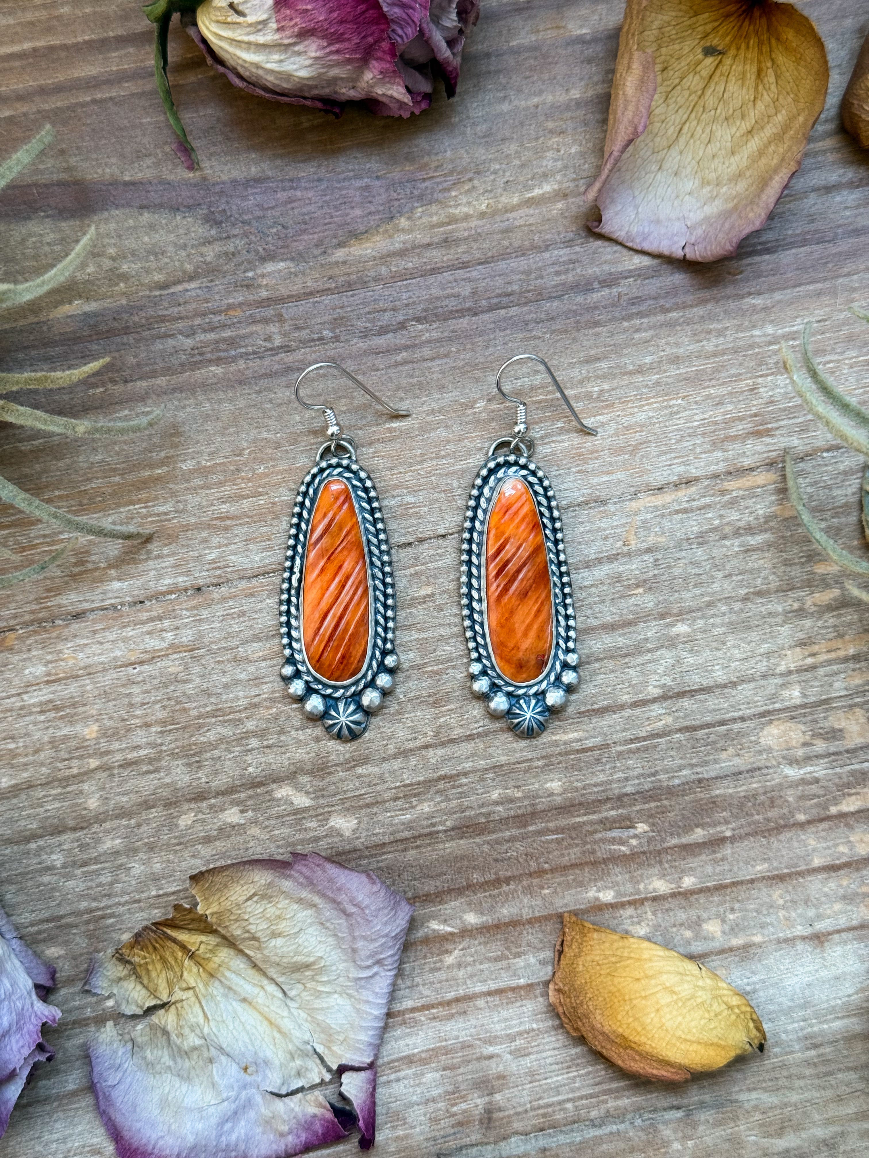 Sterling Silver Orange Spiny Oyster Dangle Earrings – Artist Shay Pfeiffer