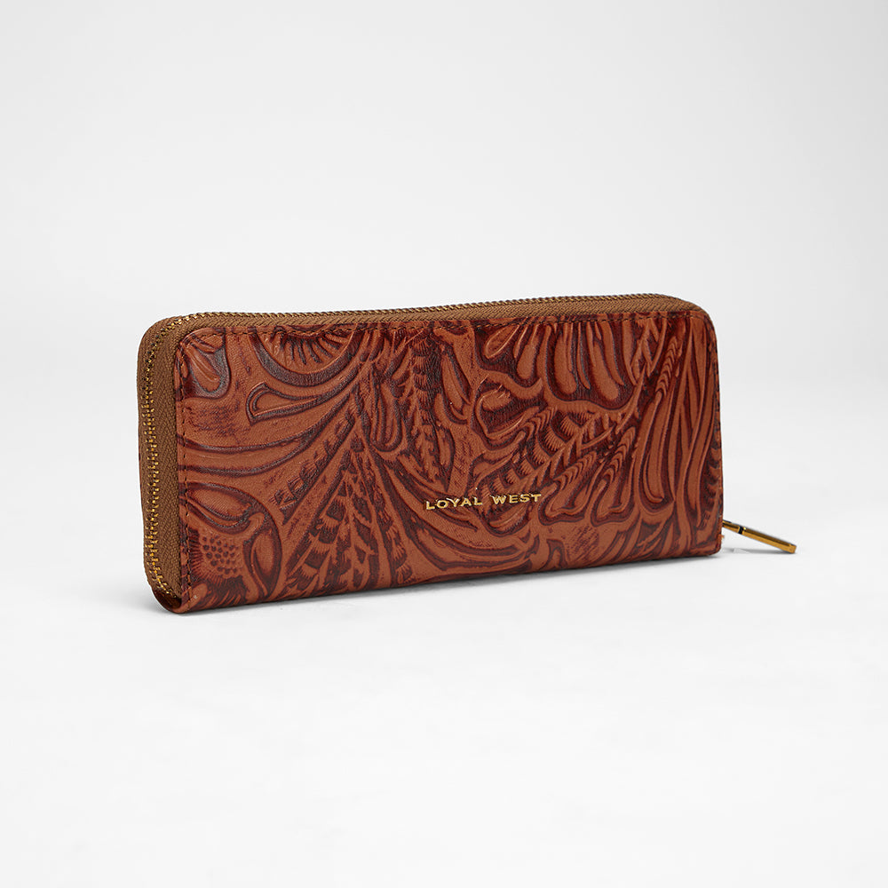 Loyal West RANCH ROAD JEWELERY CASE IN HAND FINISHED EMBOSSED LEATHER - BROWN
