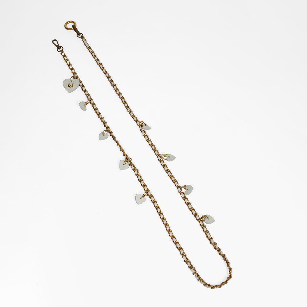 Loyal West HEART CHARM CHAIN IN WHITE CALF LEATHER (2 In 1 Crossbody Chain)