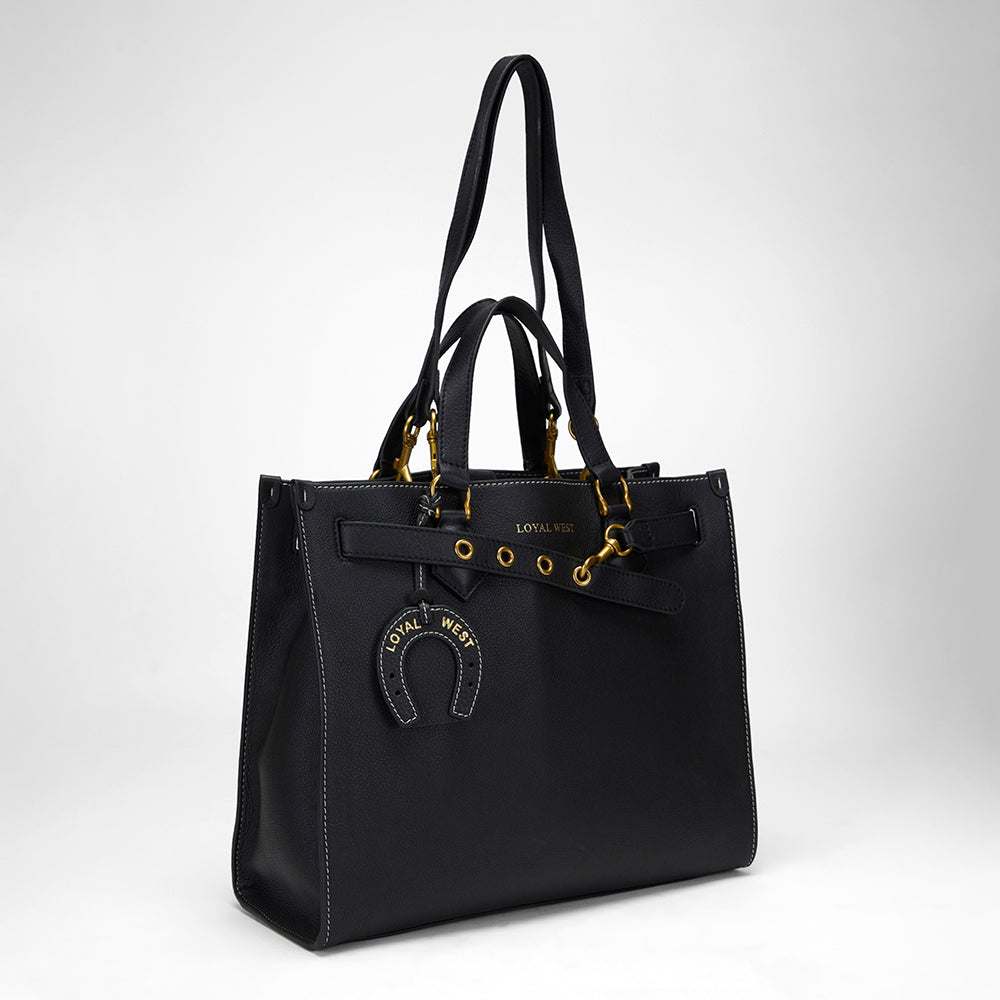 Loyal West STANDARD MEDIUM TOTE BAG IN CALFSKIN - BLACK