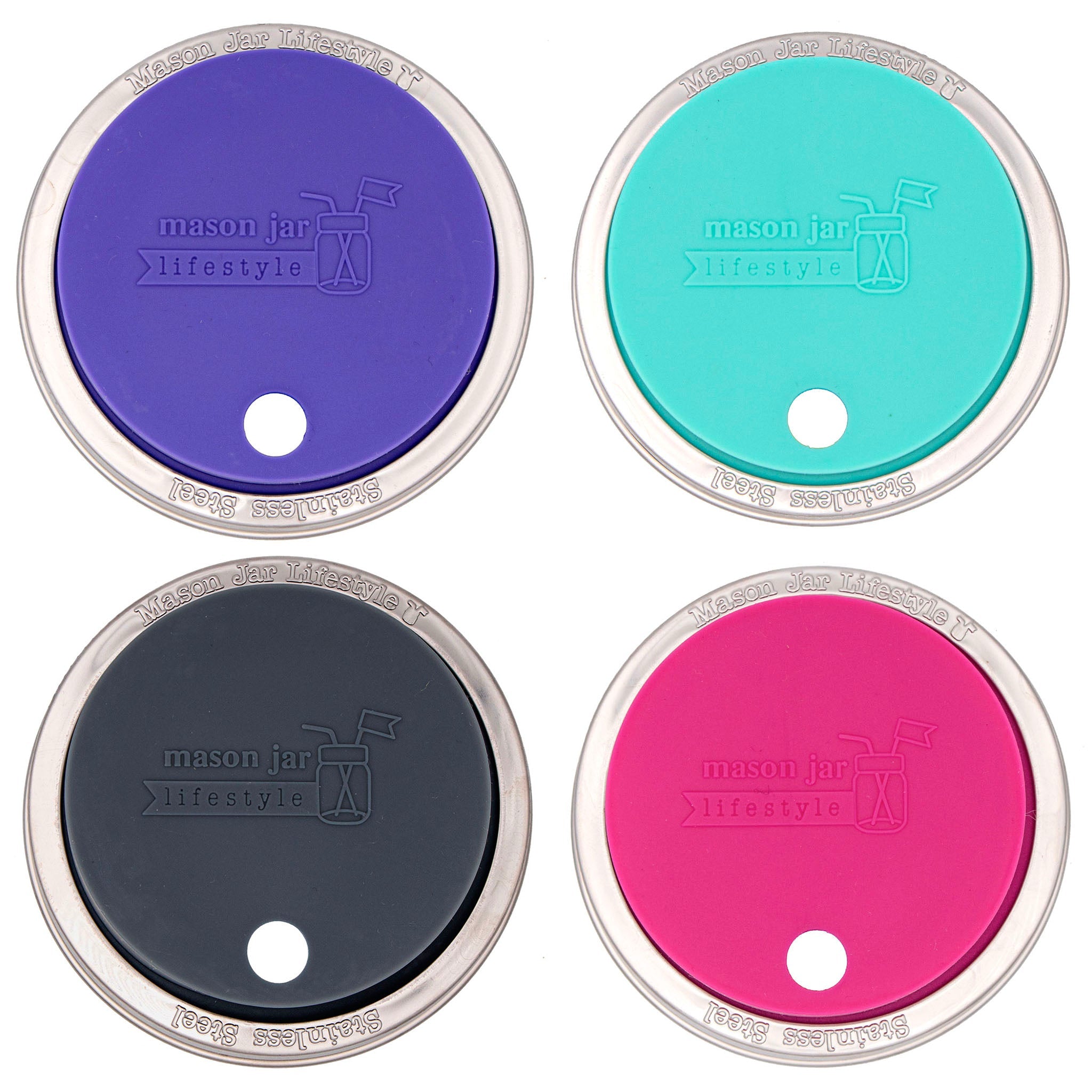 Silicone Straw Hole Tumbler with Stainless Steel Band for Mason Jars