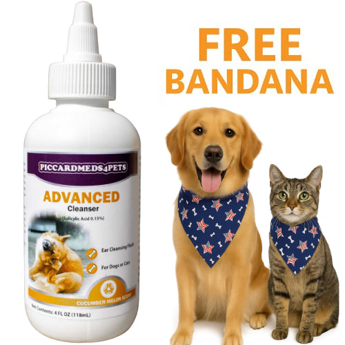 Piccardmeds4pets Advanced Ear Cleansing Solution 4oz Salicylic Acid Aloe Dogs Cats + FREE Bandana!