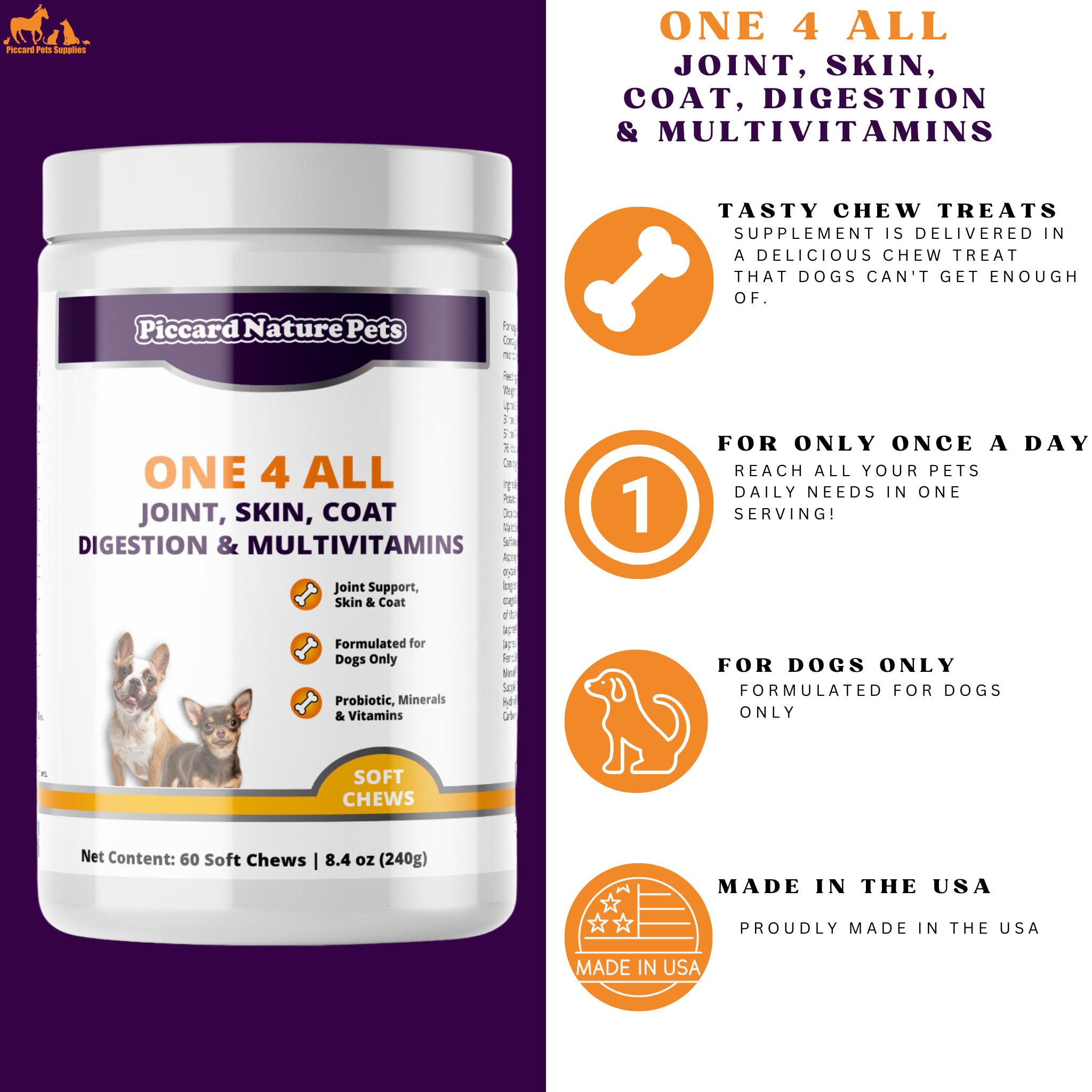 PiccardNaturePets One 4 All Supplement 60ct Soft Chews