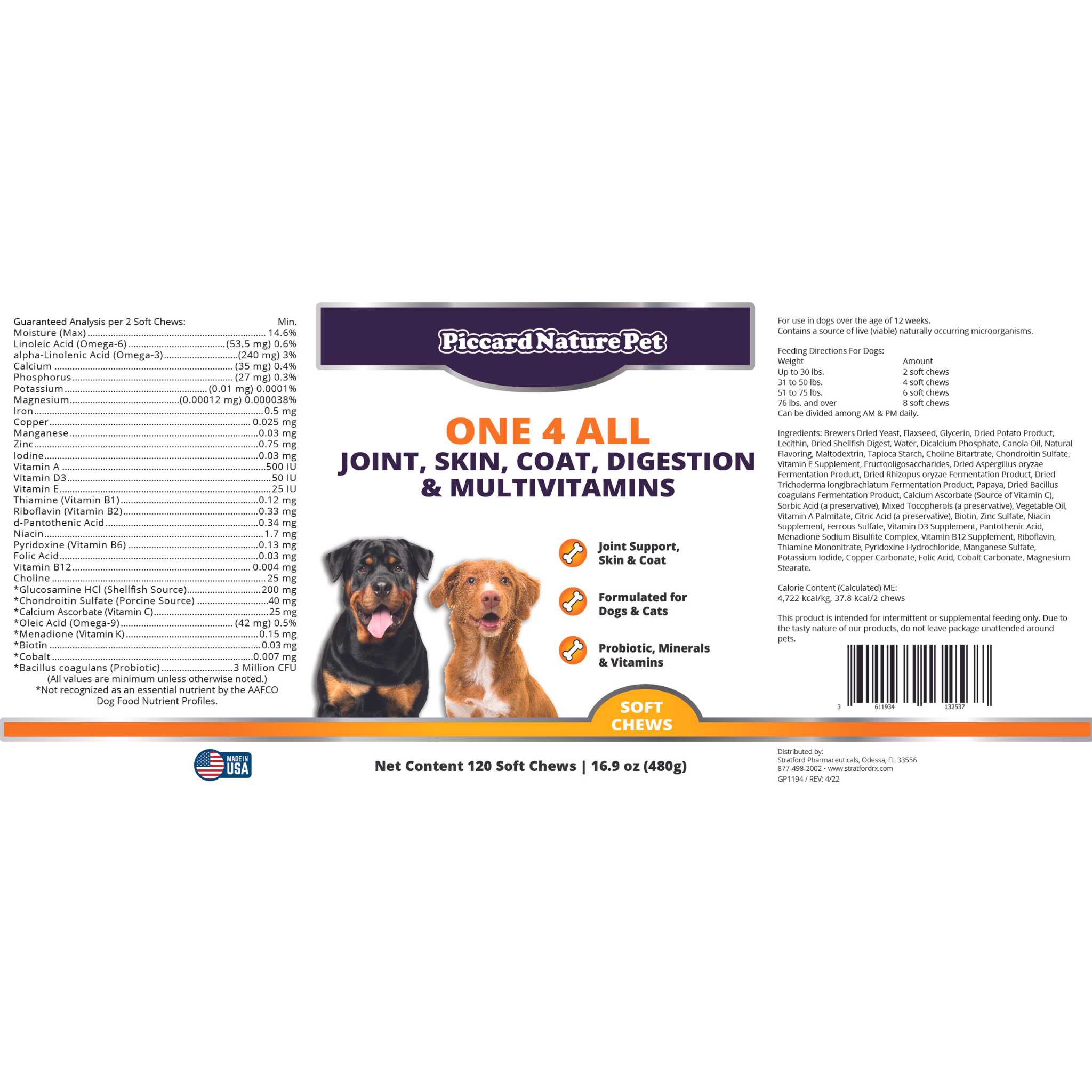 PiccardNaturePets One 4 All Supplement 120ct Soft Chews