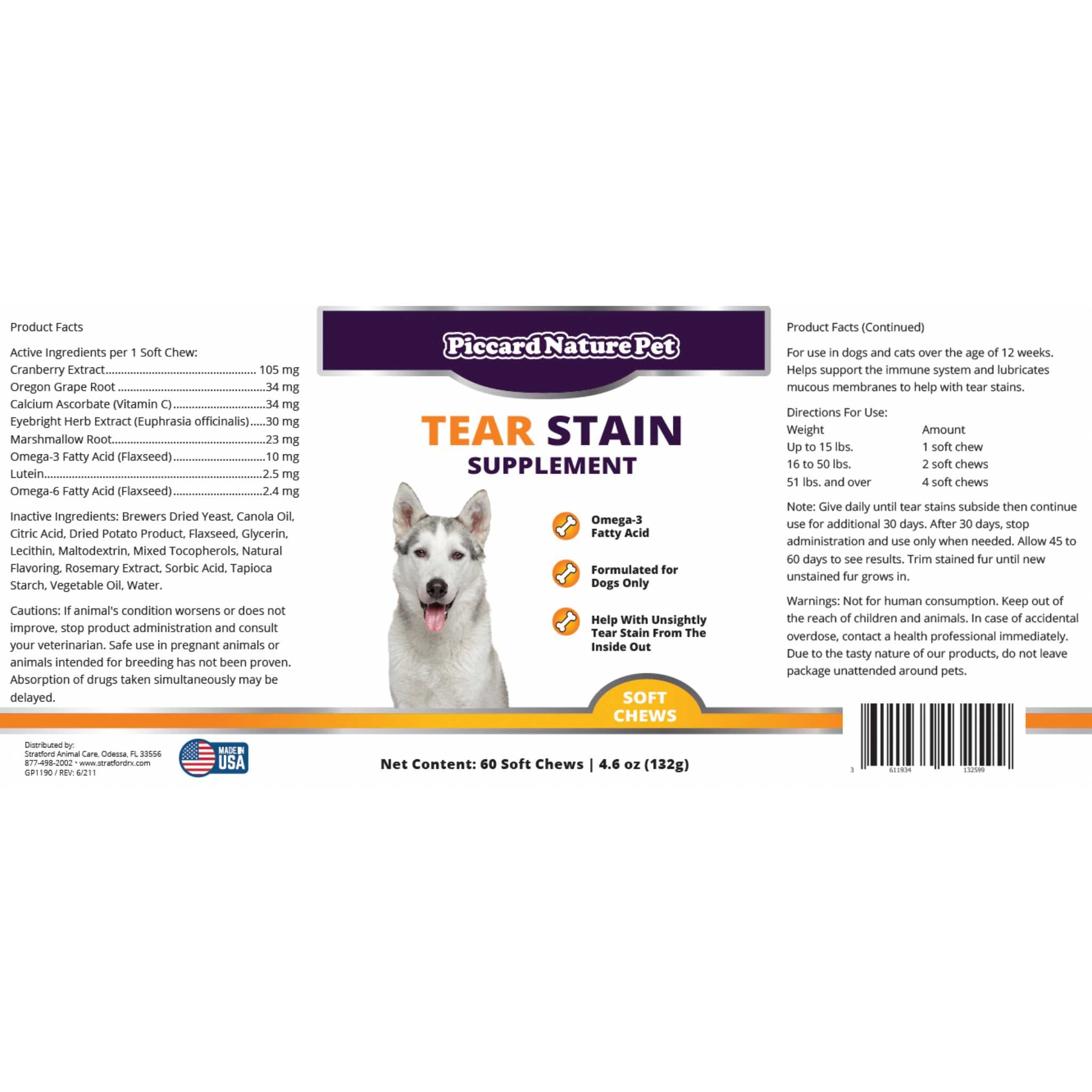 PiccardNaturePets Tear Stain Supplement with Lutein for Dogs 60ct