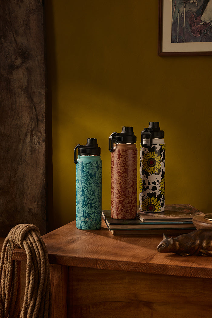 Moo & Bloom Stainless Steel Water Bottle in Turquoise