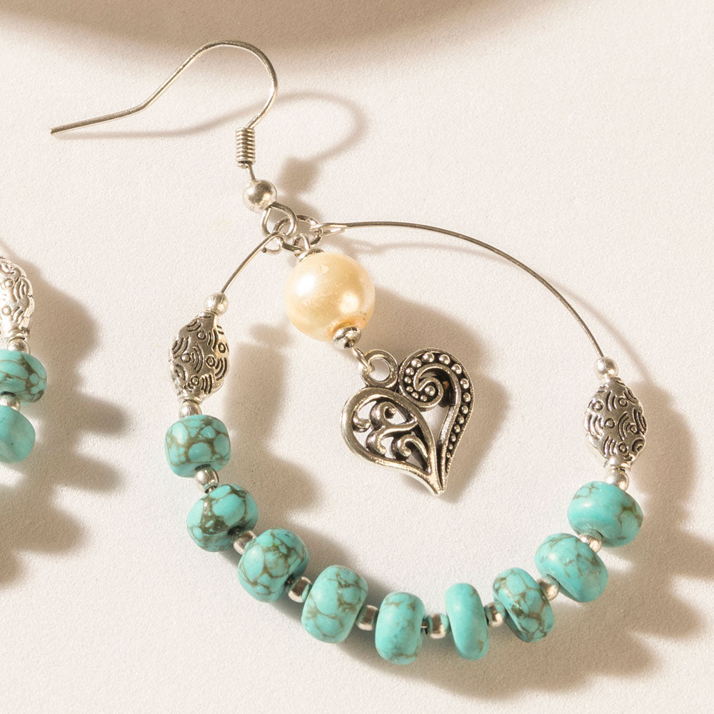 Myra Wild Bloom Heart Earrings in Ranch Teal