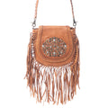 Myra Festival Ember Studded Leather Bag with Fringes in Western Clay