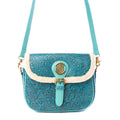 Myra Turquesa Rose Embossed Leather Crossbody Bag with Fur Accent in Cactus Bloom