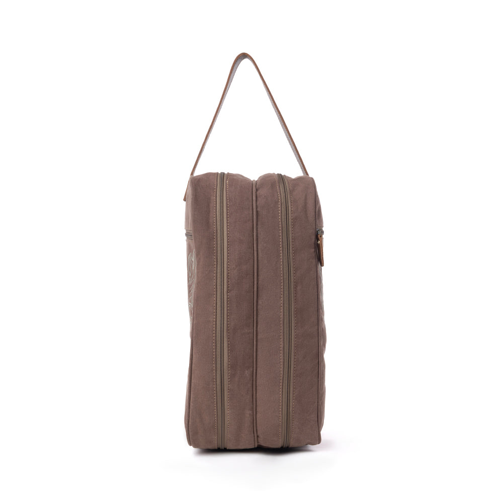 Myra Sunstone Cotton & Leather Boot Bag in Sandy Taupe