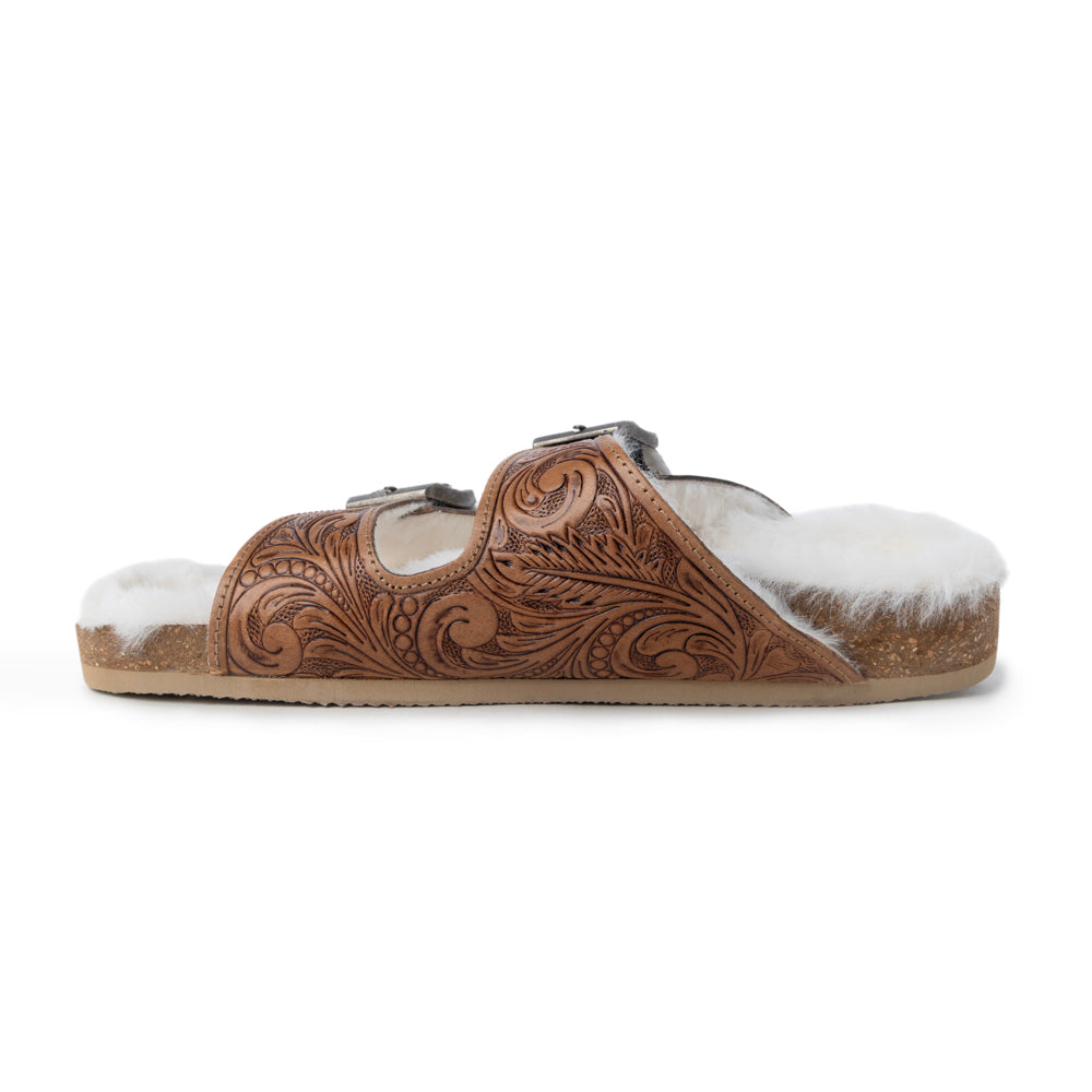 Trail Winder Hand-tooled Fur Comfort Leather Sandals