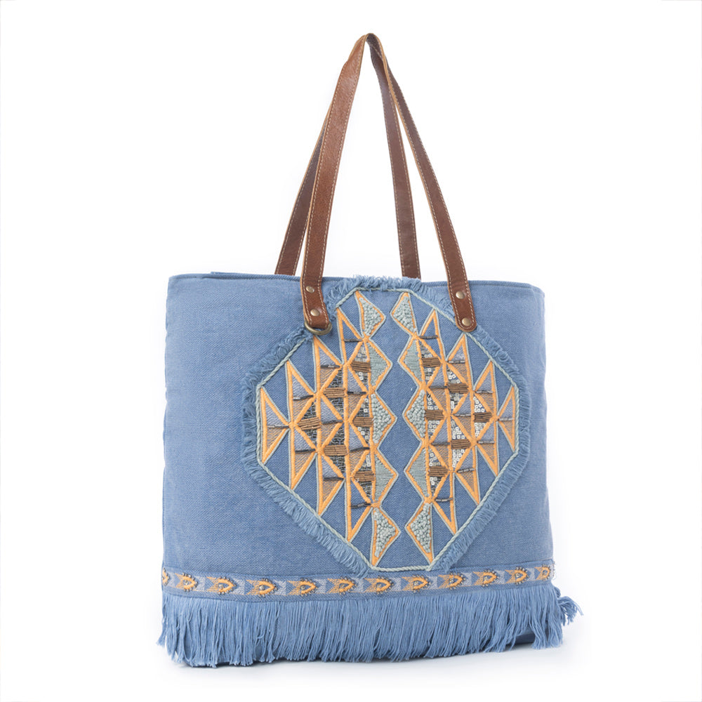 Ember Reflections Embroidered Tote Bag