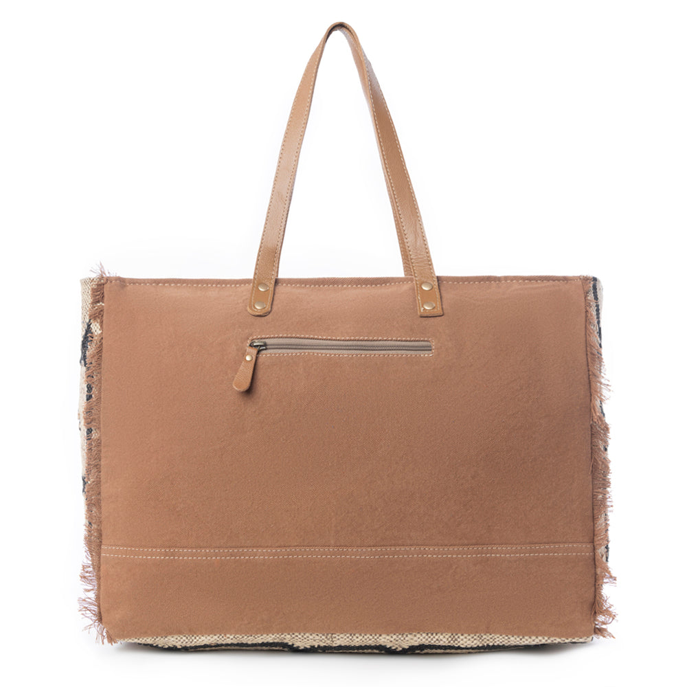 Myra Kaliko Hill Canvas Weekender Bag for Women Handwoven Boho Print with Dual Shoulder Handles